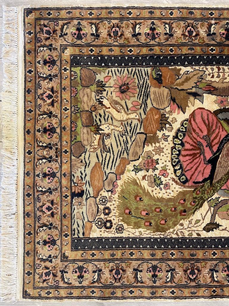 Vintage Chinese Pictorial Rug 4' x 5'11", Hand-Knotted Wool, Yellow, view 6