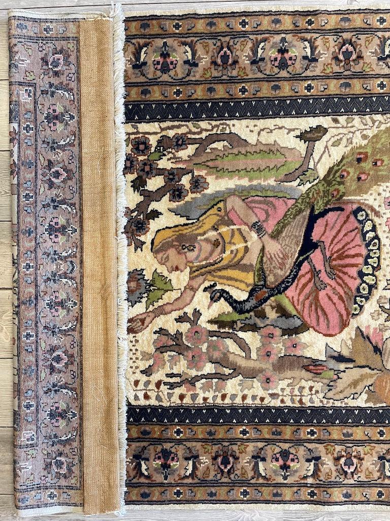 Vintage Chinese Pictorial Rug 4' x 5'11", Hand-Knotted Wool, Yellow, view 7