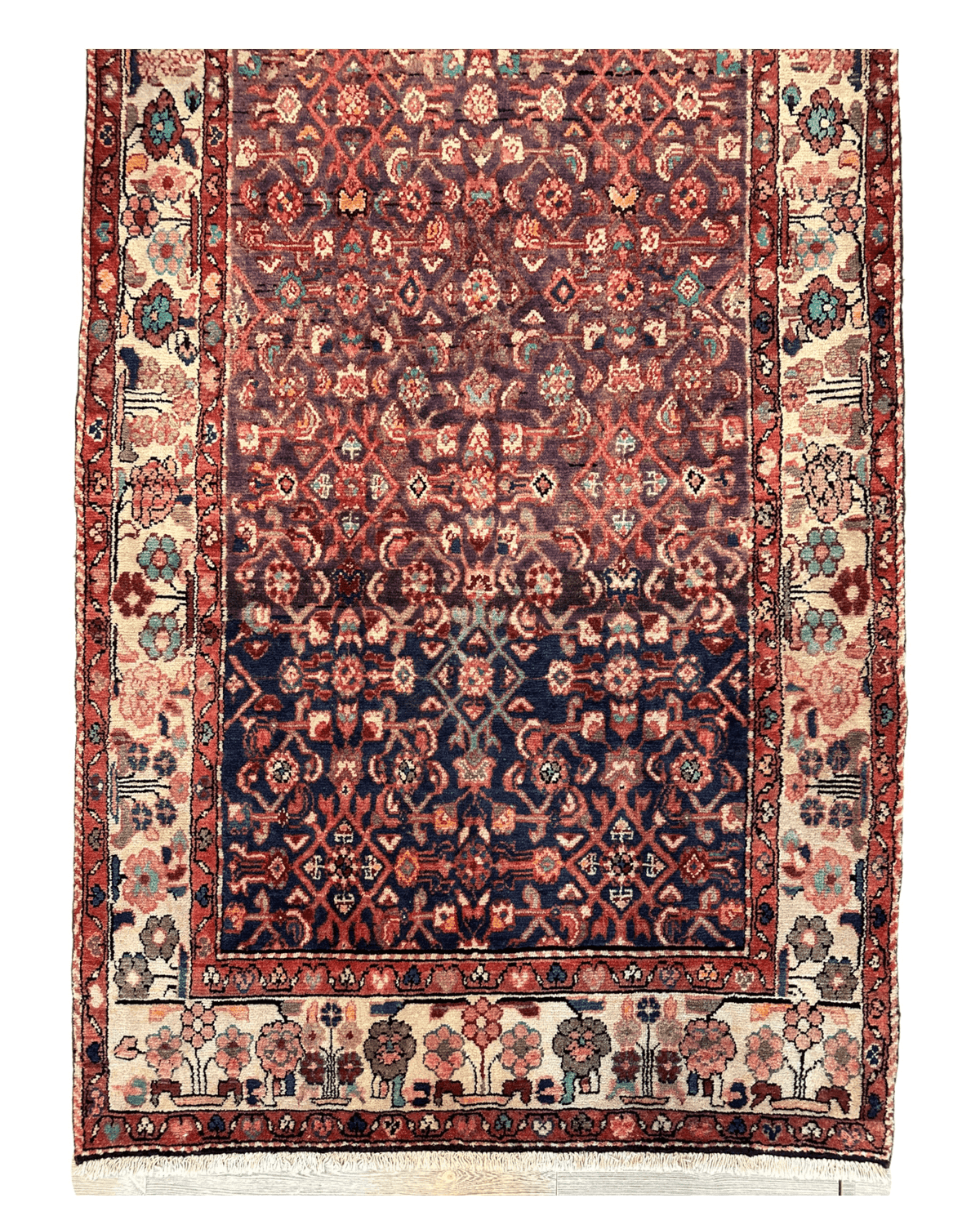 Vintage Persian Hamadan Rug 4'5" x 9'8", Hand-Knotted Wool, 1970s, view 12