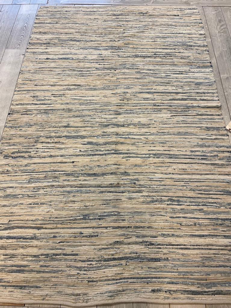 Indian Rag Rug 6' x 9', Cotton, Blue & Cream