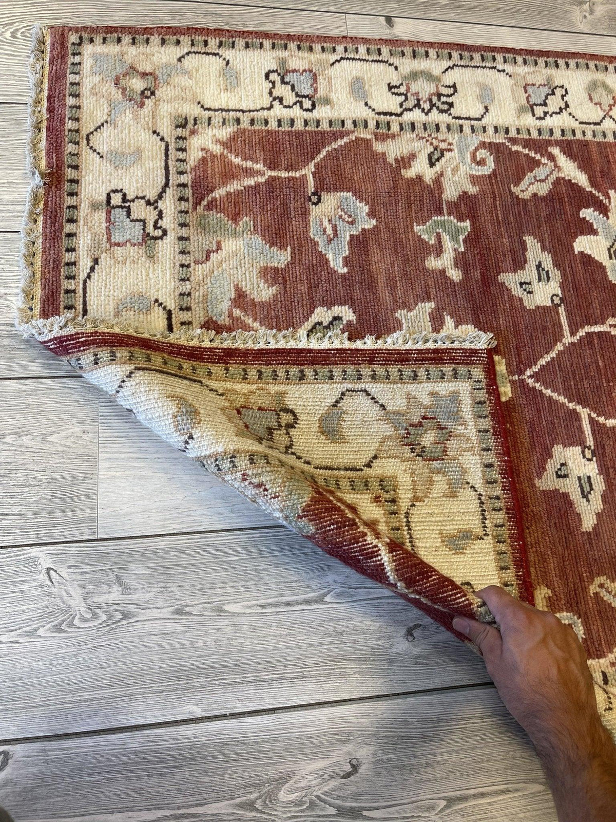 Persian Tabriz Rug 3'4" x 5', Hand-Knotted Wool, Beige, Cream & Red, view 4
