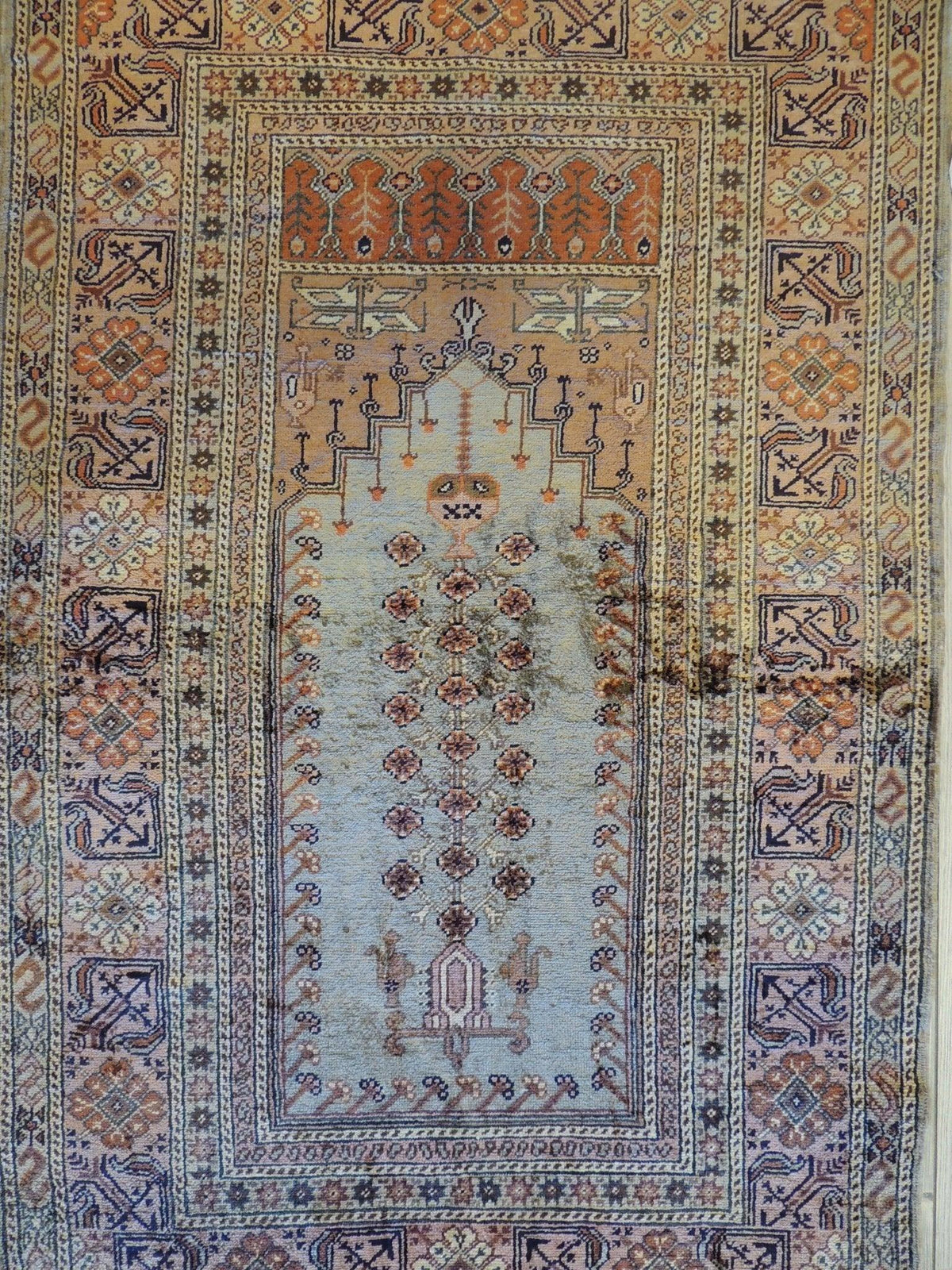 Vintage Turkish Kayseri Prayer Rug 2'10" x 4'7", Hand-Knotted Silk, view 3