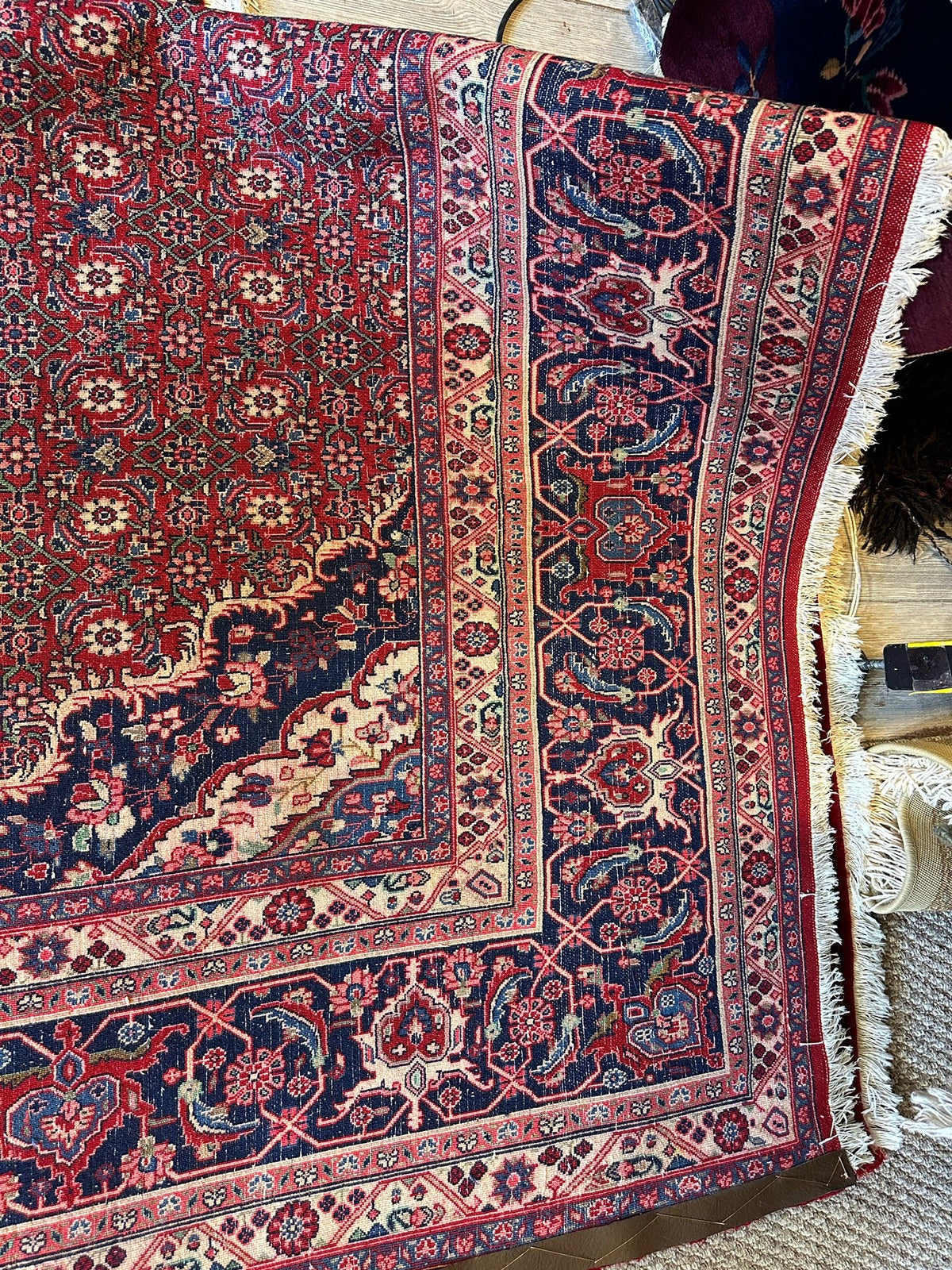 Vintage Persian Moud Rug 8'7" x 14'1", Hand-Knotted Wool, 1950s, view 18