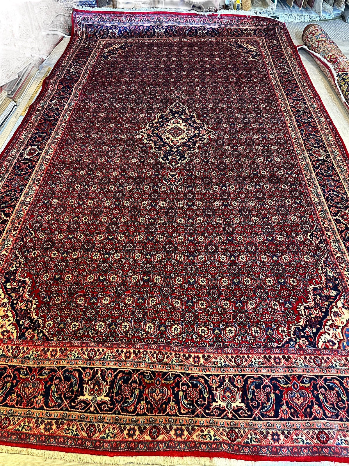 Vintage Persian Moud Rug 8'7" x 14'1", Hand-Knotted Wool, 1950s, view 3