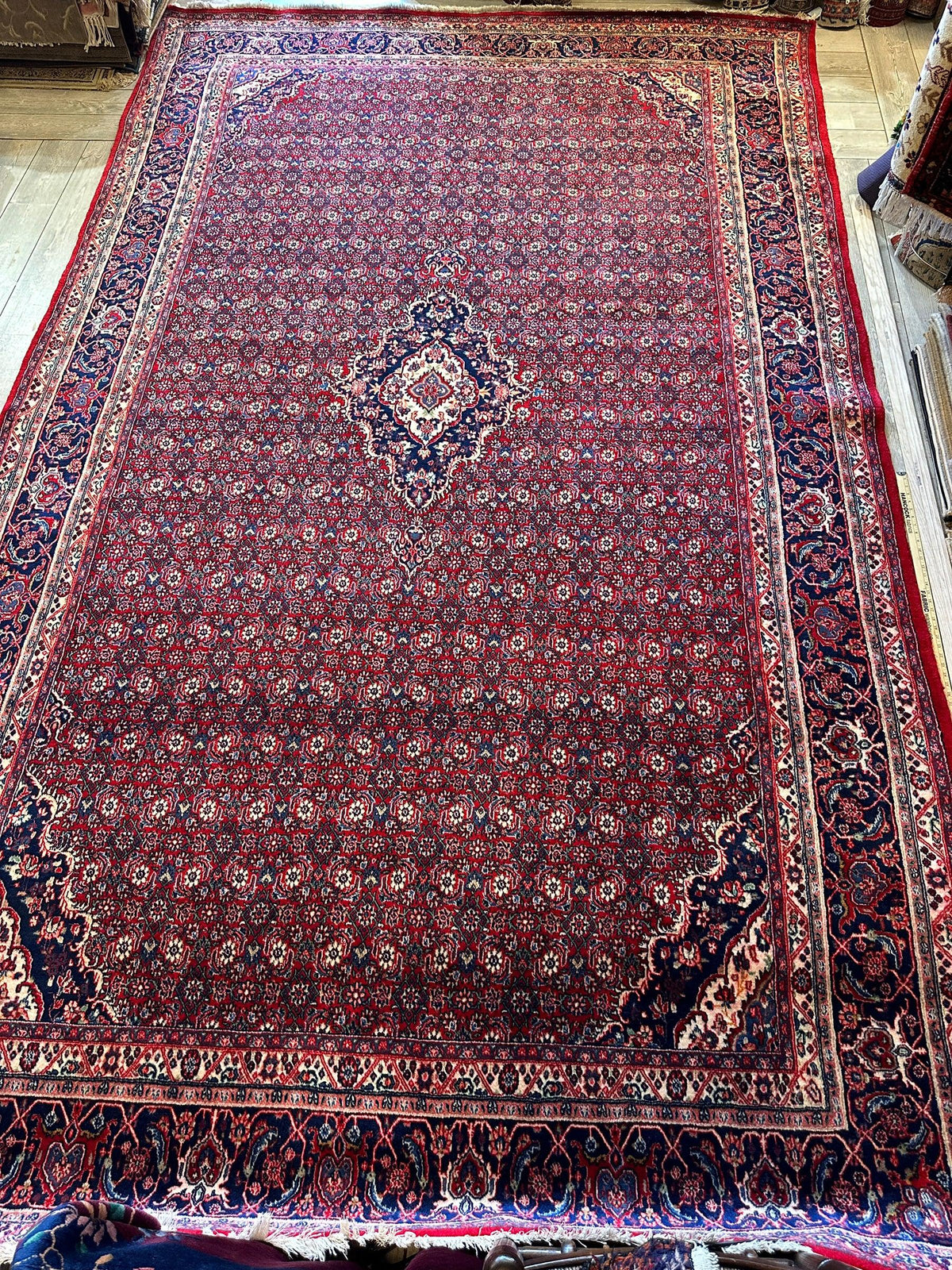 Vintage Persian Moud Rug 8'7" x 14'1", Hand-Knotted Wool, 1950s, view 4
