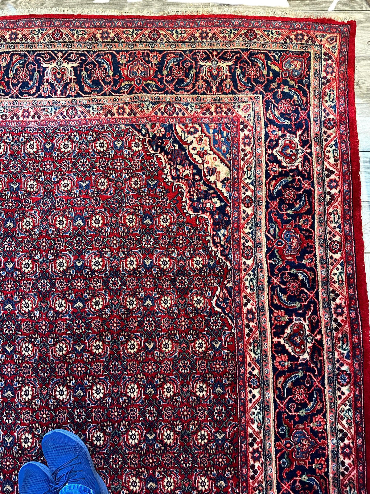 Vintage Persian Moud Rug 8'7" x 14'1", Hand-Knotted Wool, 1950s, view 7