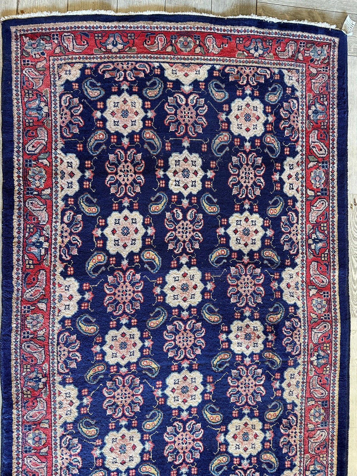 Antique Persian Varamin Rug 4'3" x 10'2", Hand-Knotted Wool, Orange, view 3