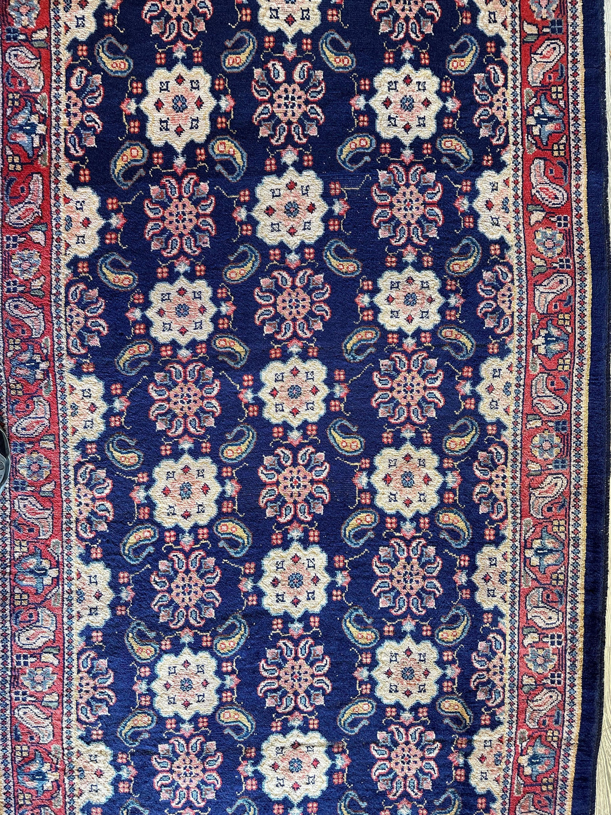 Antique Persian Varamin Rug 4'3" x 10'2", Hand-Knotted Wool, Orange, view 4