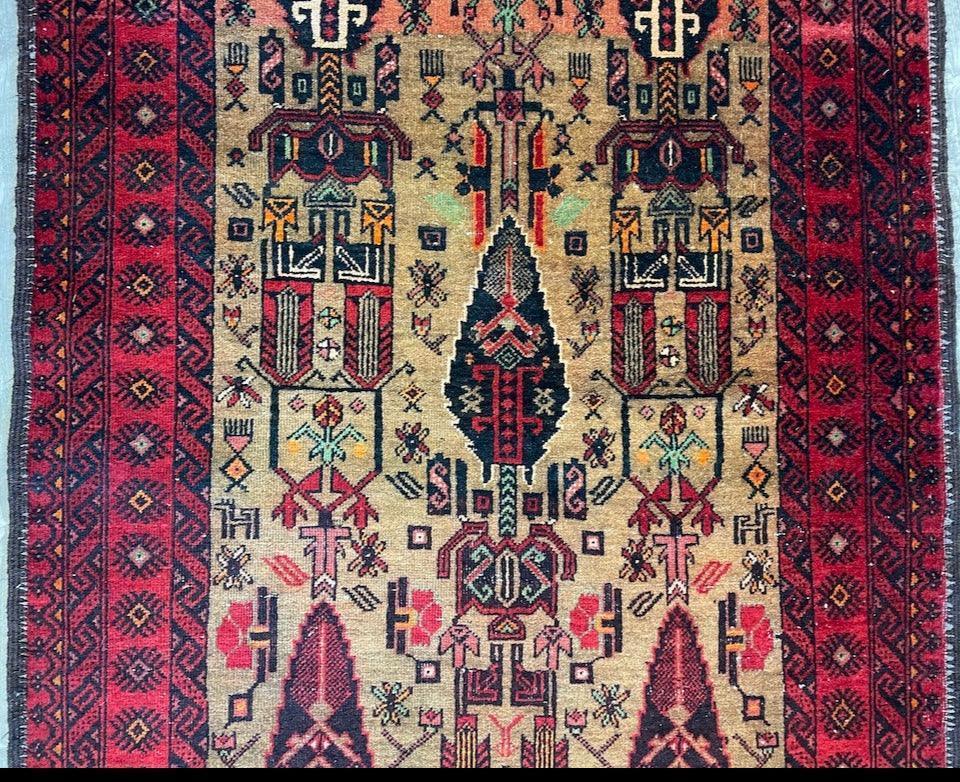 Vintage Persian Baluch Rug 3'9" x 6'2", Hand-Knotted Wool, 1970s, view 4
