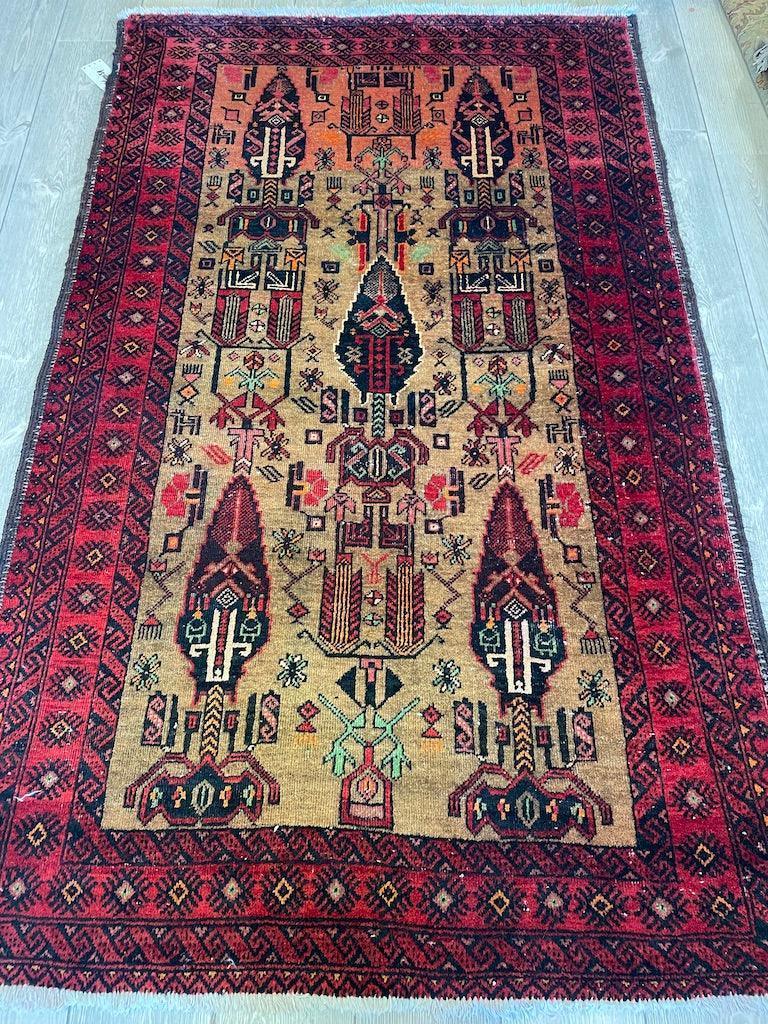 Vintage Persian Baluch Rug 3'9" x 6'2", Hand-Knotted Wool, 1970s, view 5