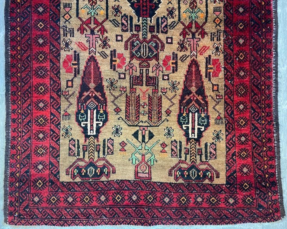 Vintage Persian Baluch Rug 3'9" x 6'2", Hand-Knotted Wool, 1970s, view 6