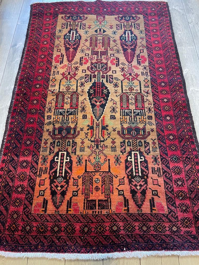 Vintage Persian Baluch Rug 3'9" x 6'2", Hand-Knotted Wool, 1970s, view 7