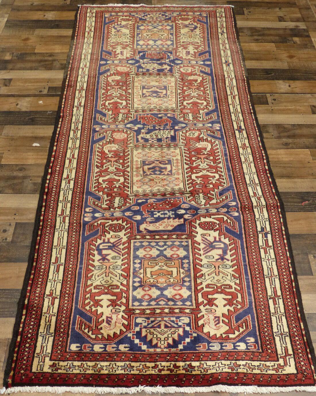 Vintage Persian Meshkin Runner 4' x 10'4", Hand-Knotted Wool, Blue, view 3