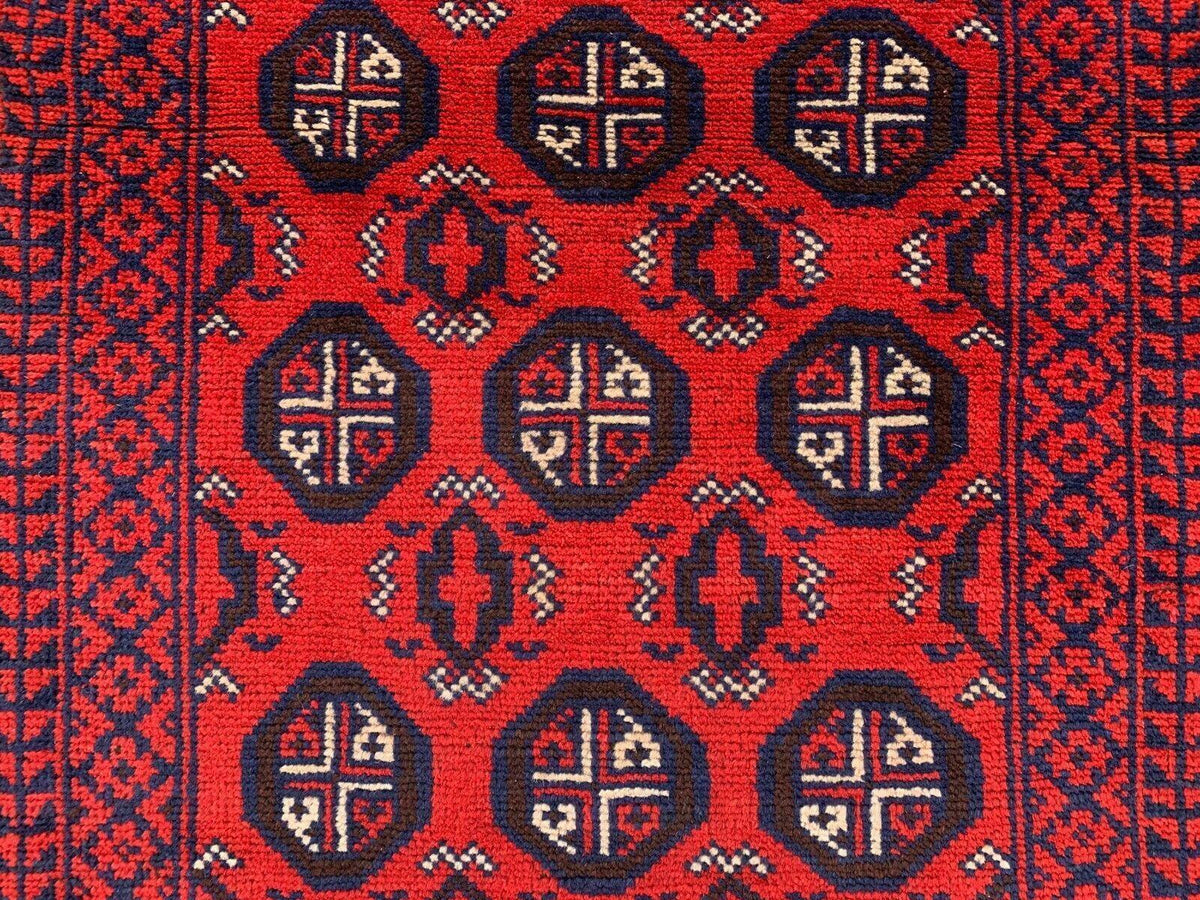 Hand Knotted Afghani Wool Baluch Runner Rug With Rug Pad 2x7 Ft, view 3