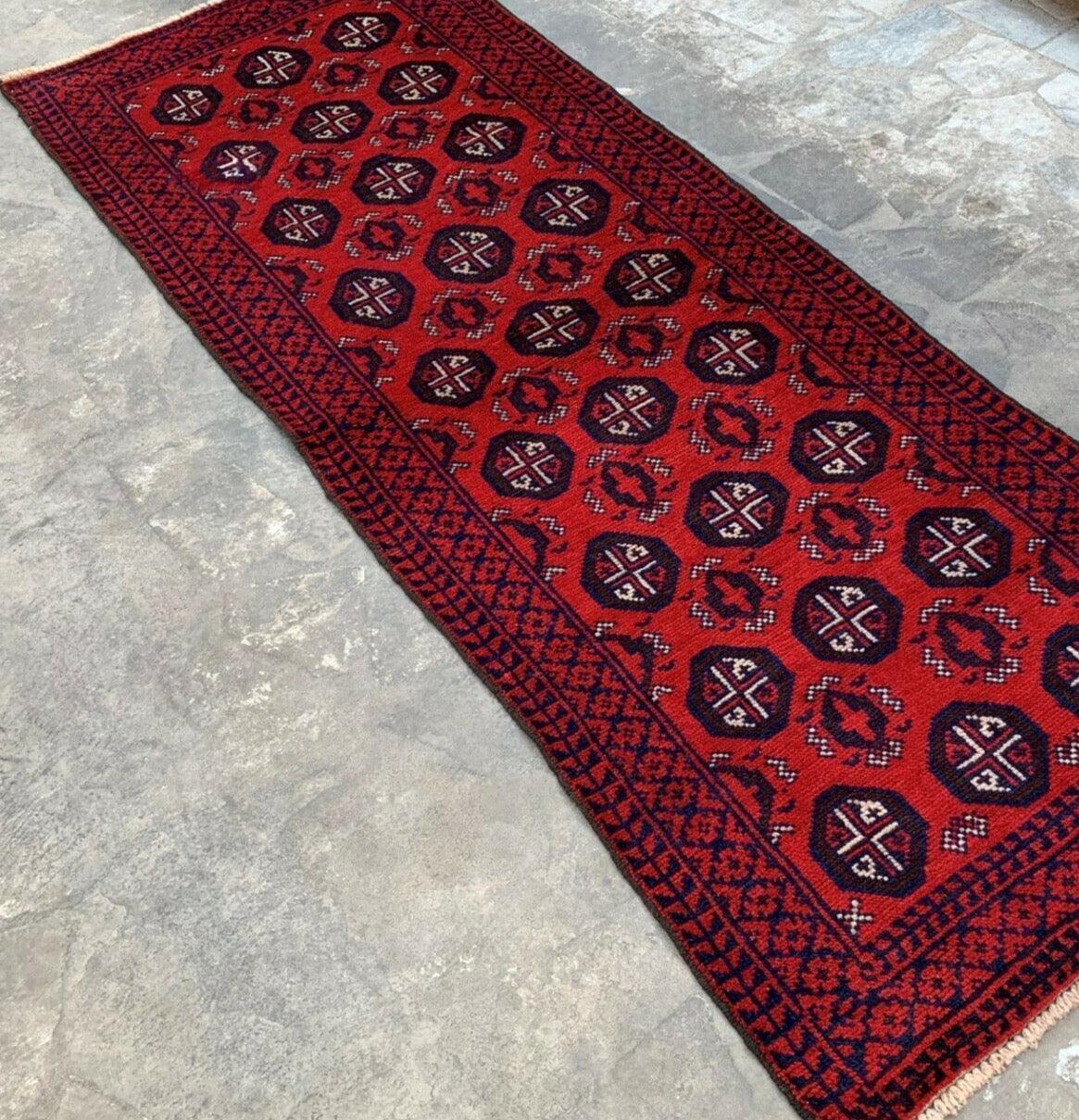 Hand Knotted Afghani Wool Baluch Runner Rug With Rug Pad 2x7 Ft, view 4