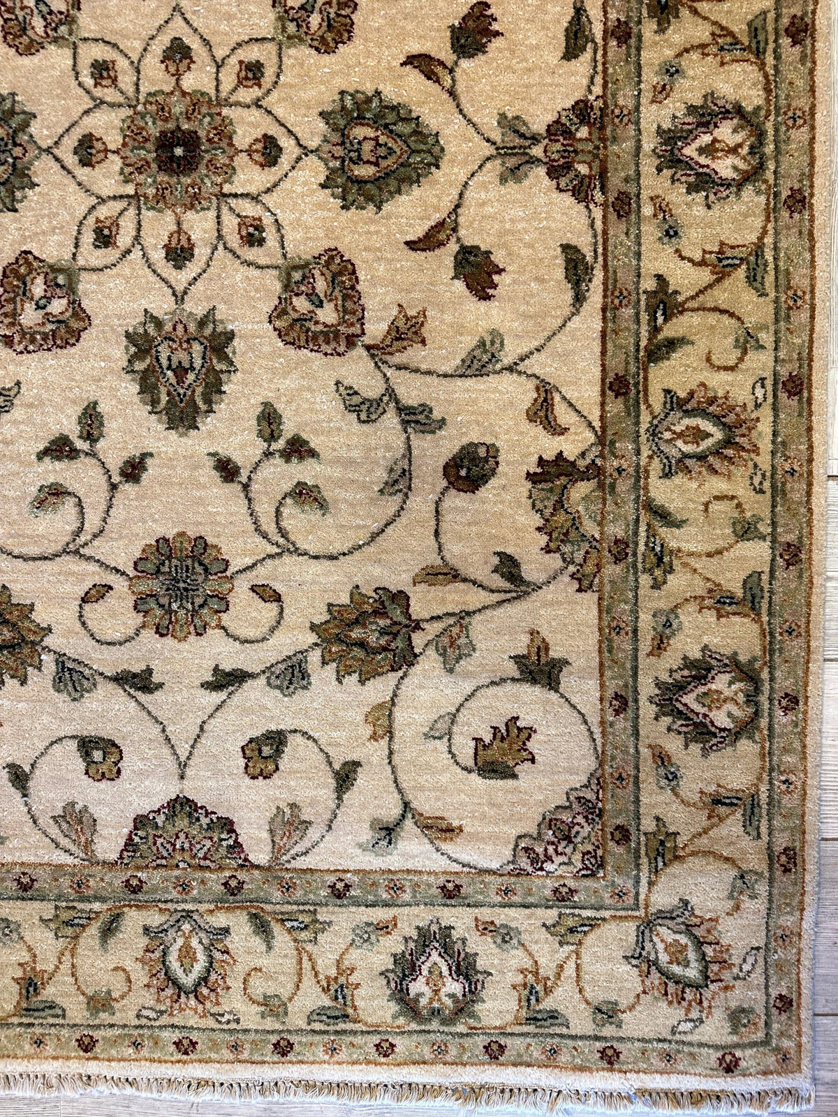 Indian Chobi Rug 4' x 6', Hand-Knotted Wool, Cream, view 3