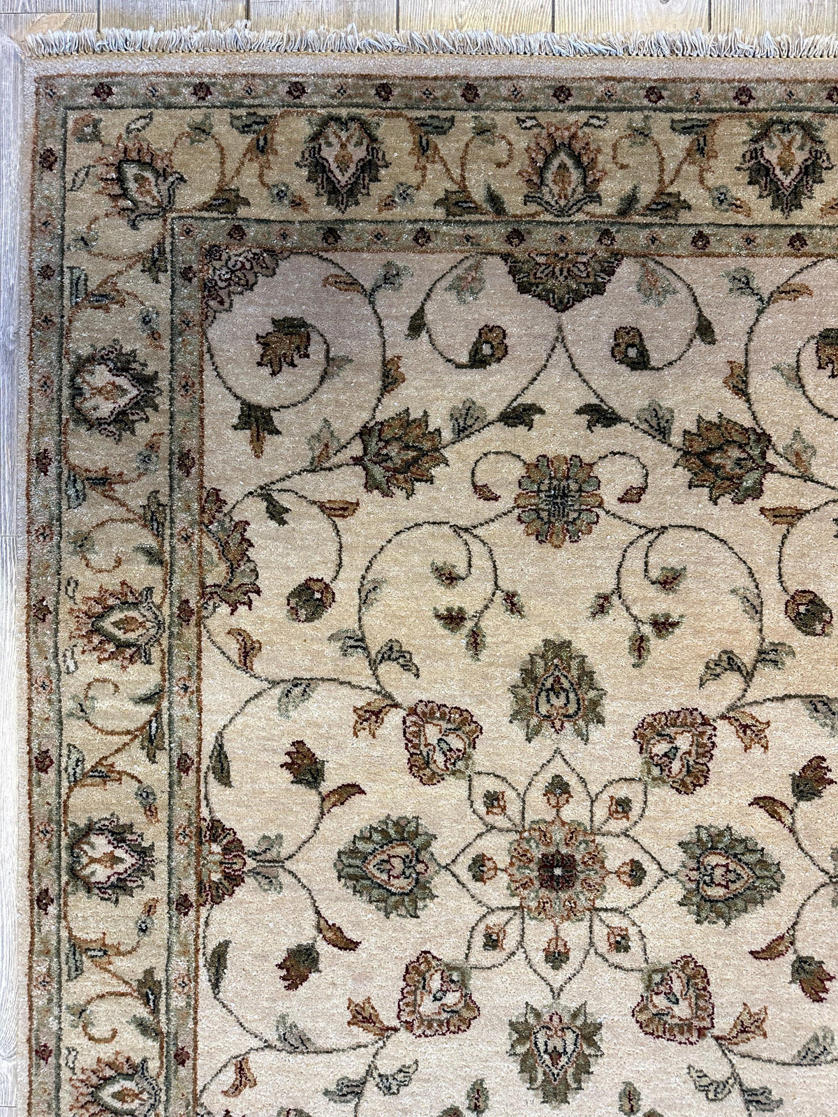 Indian Chobi Rug 4' x 6', Hand-Knotted Wool, Cream, view 4