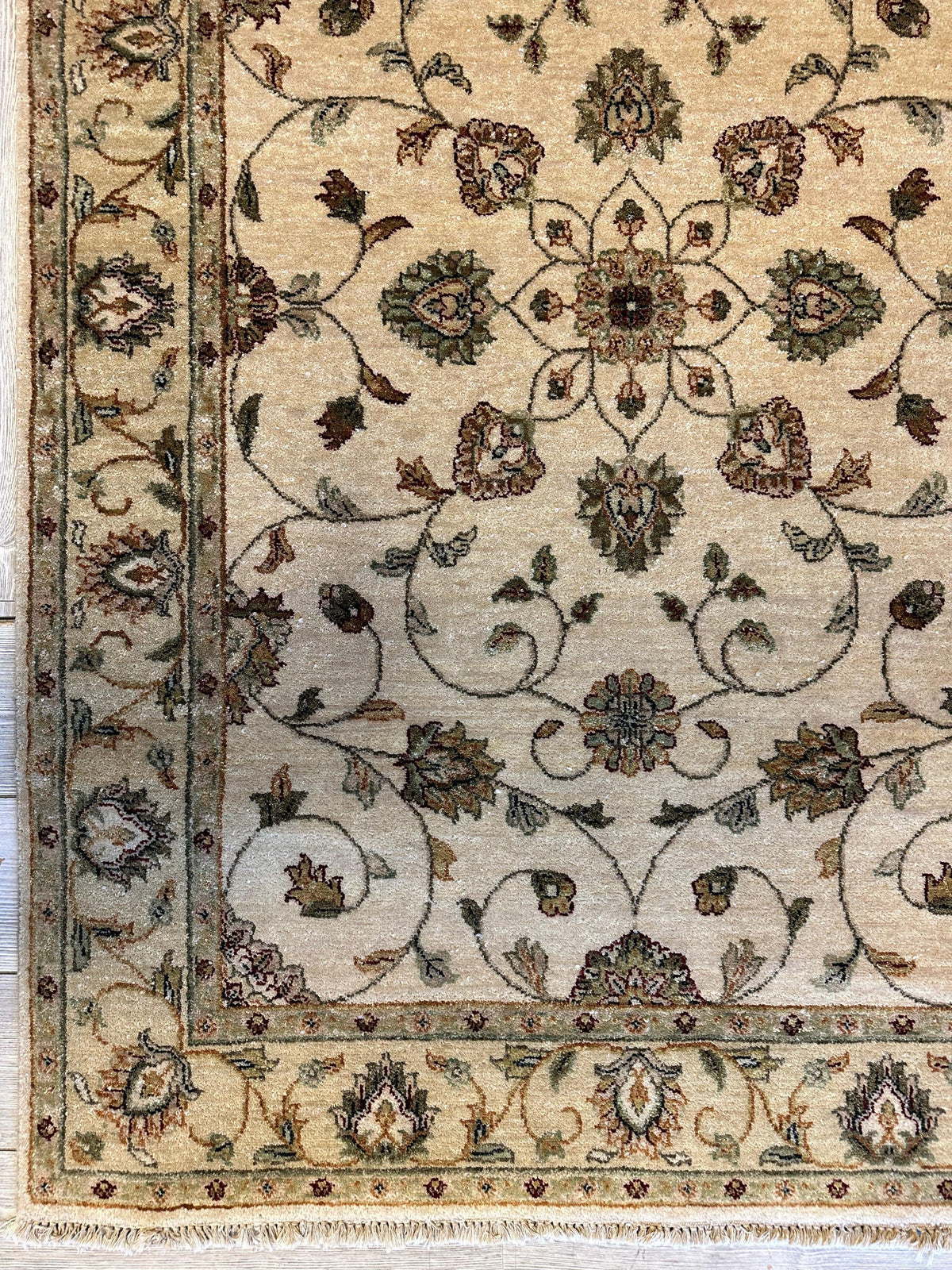 Indian Chobi Rug 4' x 6', Hand-Knotted Wool, Cream, view 5