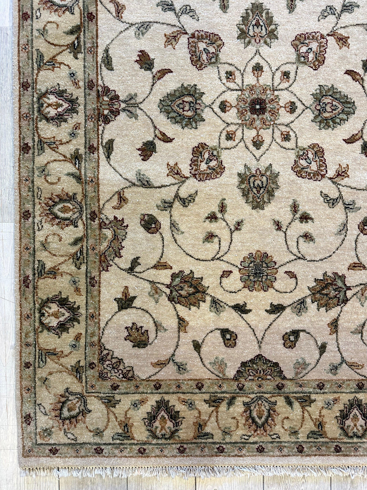 Indian Chobi Rug 4' x 6', Hand-Knotted Wool, Cream, view 6