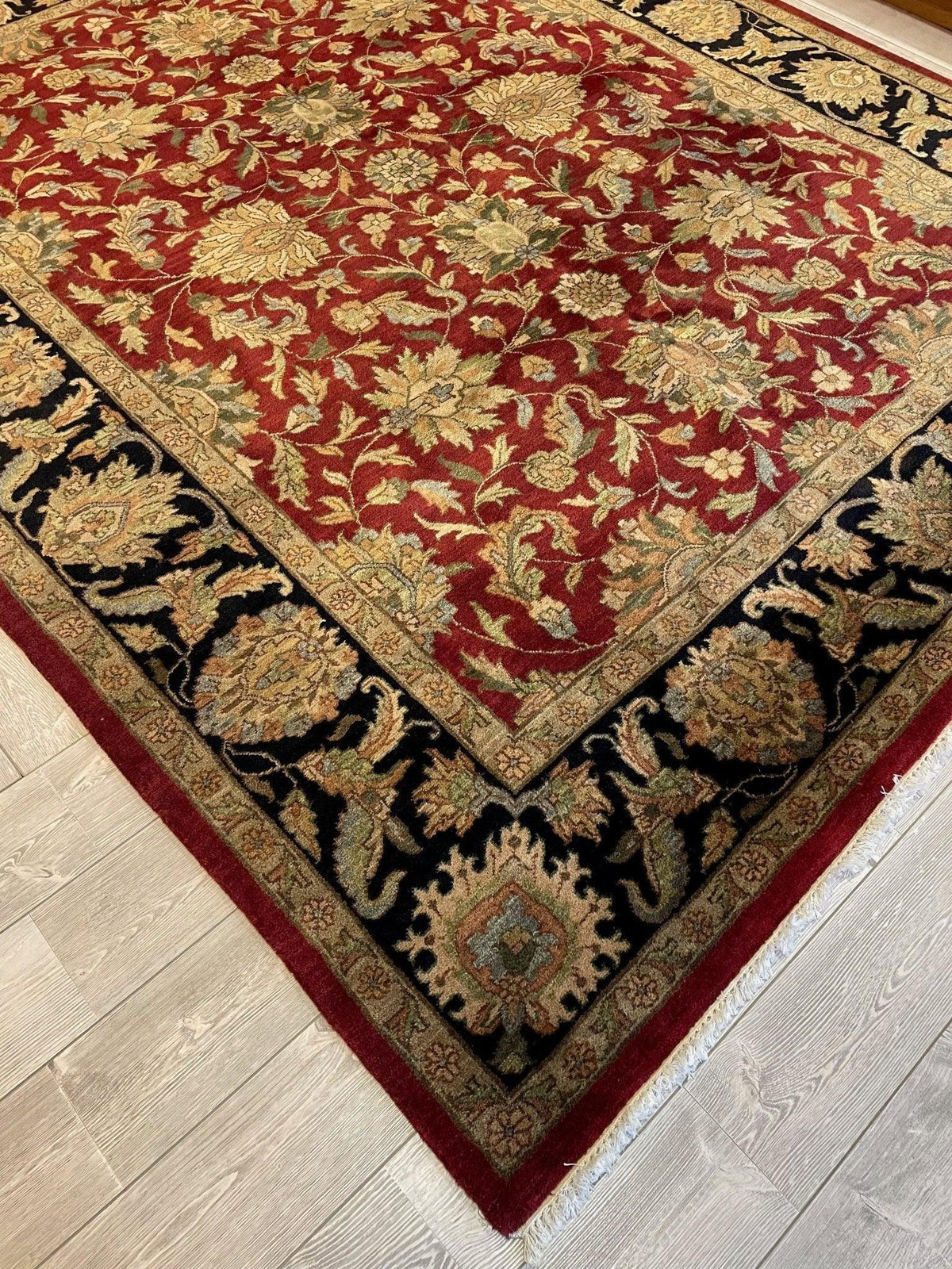 Indian Agra Rug 8'1" x 10', Hand-Knotted Wool, Brown, Cream & Red, view 10