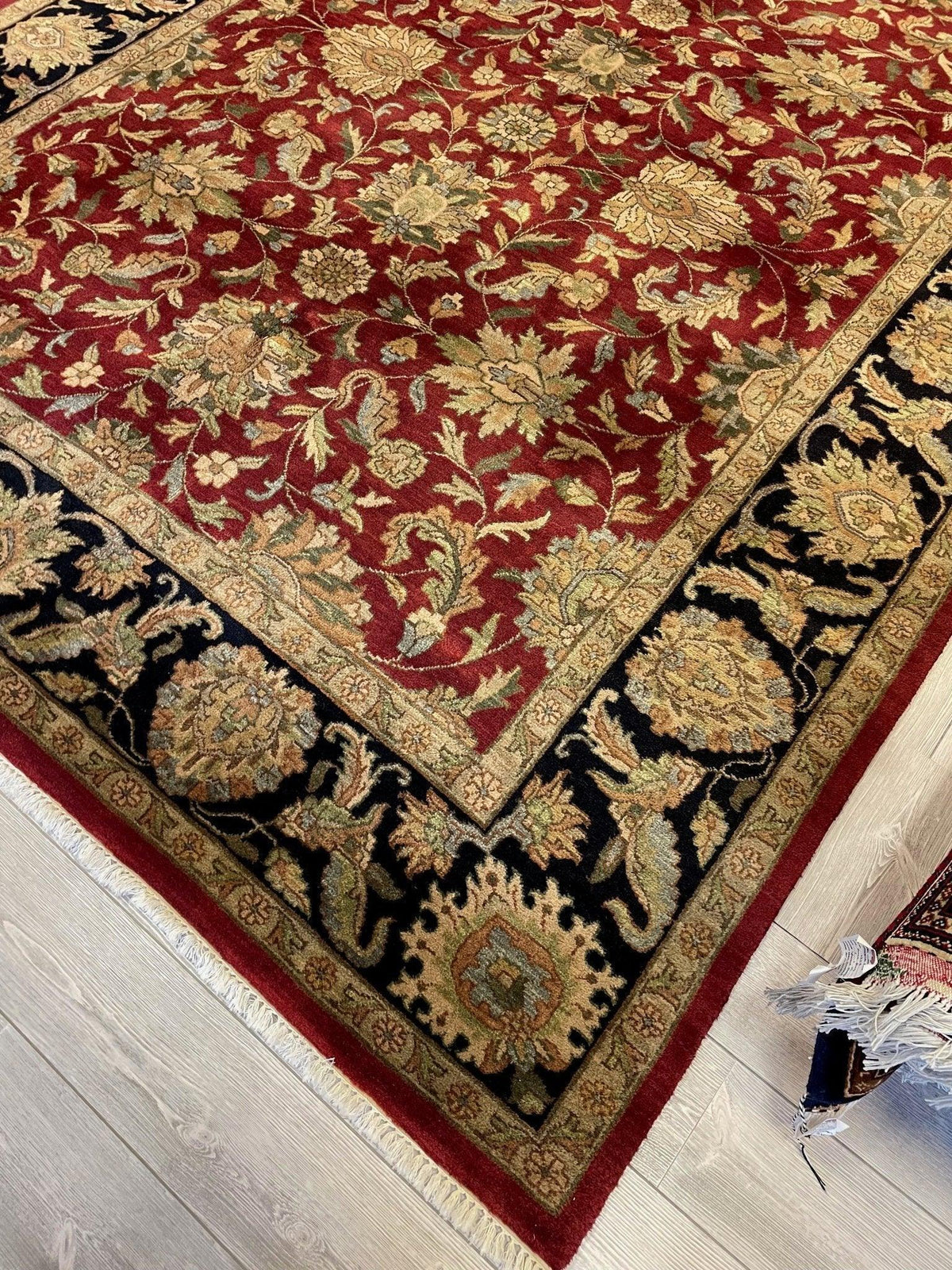 Indian Agra Rug 8'1" x 10', Hand-Knotted Wool, Brown, Cream & Red, view 11