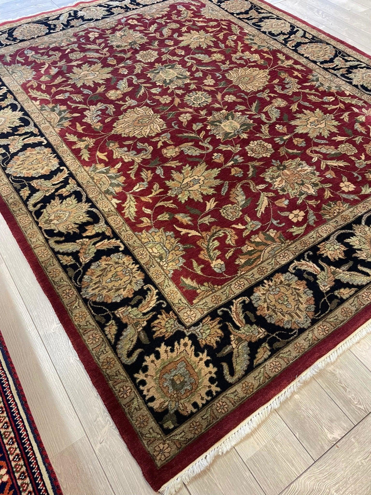 Indian Agra Rug 8'1" x 10', Hand-Knotted Wool, Brown, Cream & Red, view 12