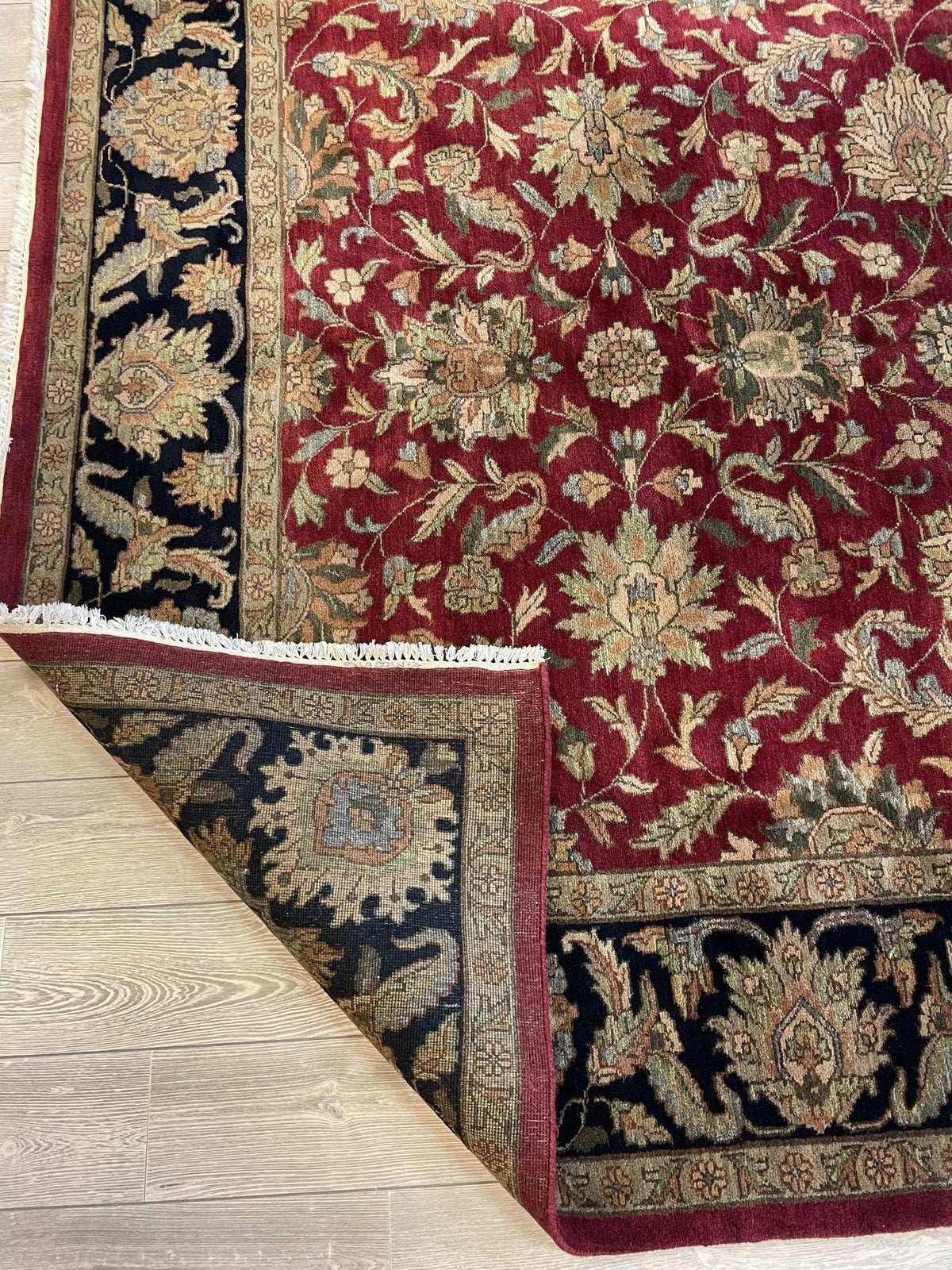 Indian Agra Rug 8'1" x 10', Hand-Knotted Wool, Brown, Cream & Red, view 13