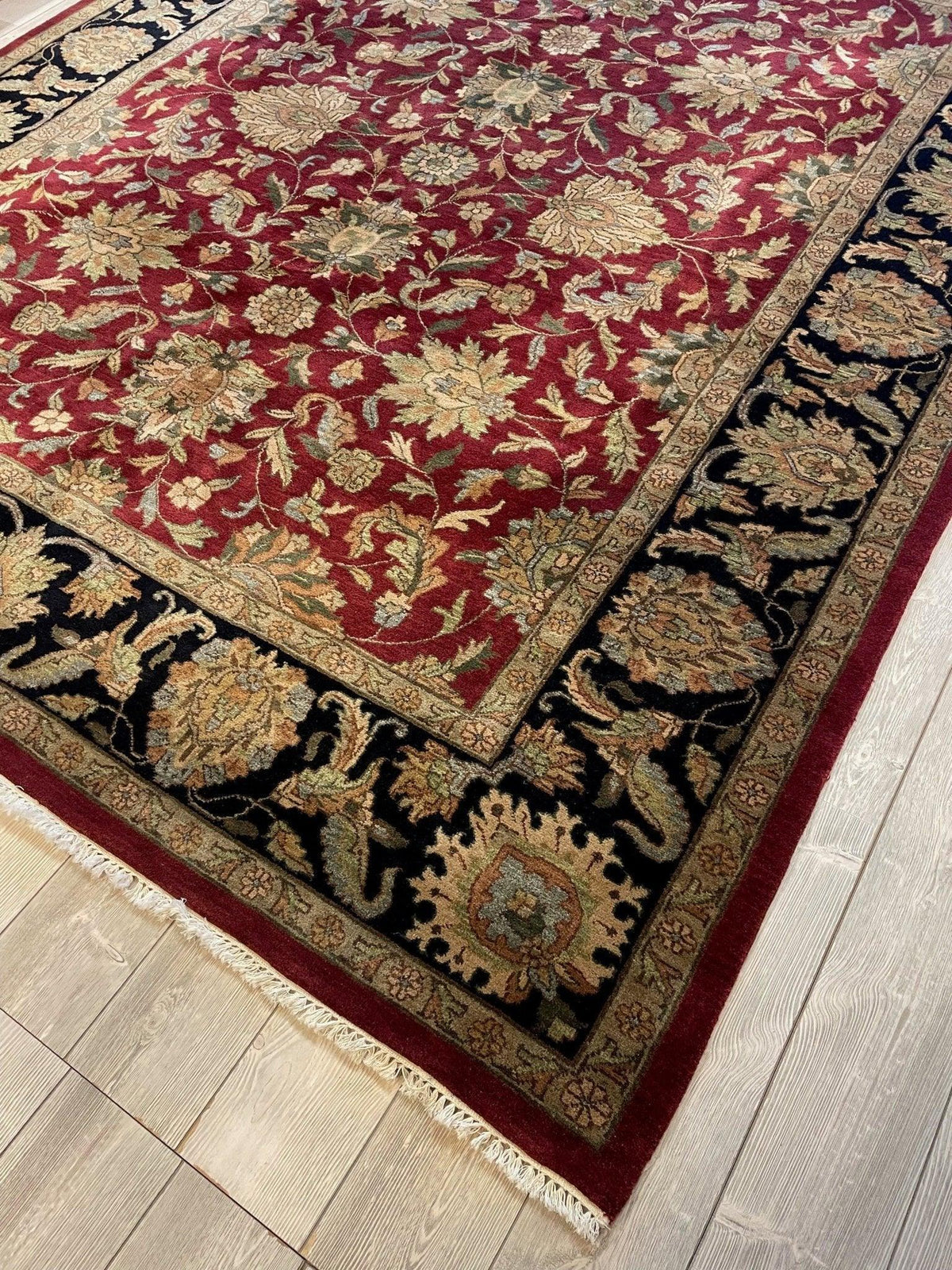 Indian Agra Rug 8'1" x 10', Hand-Knotted Wool, Brown, Cream & Red, view 14