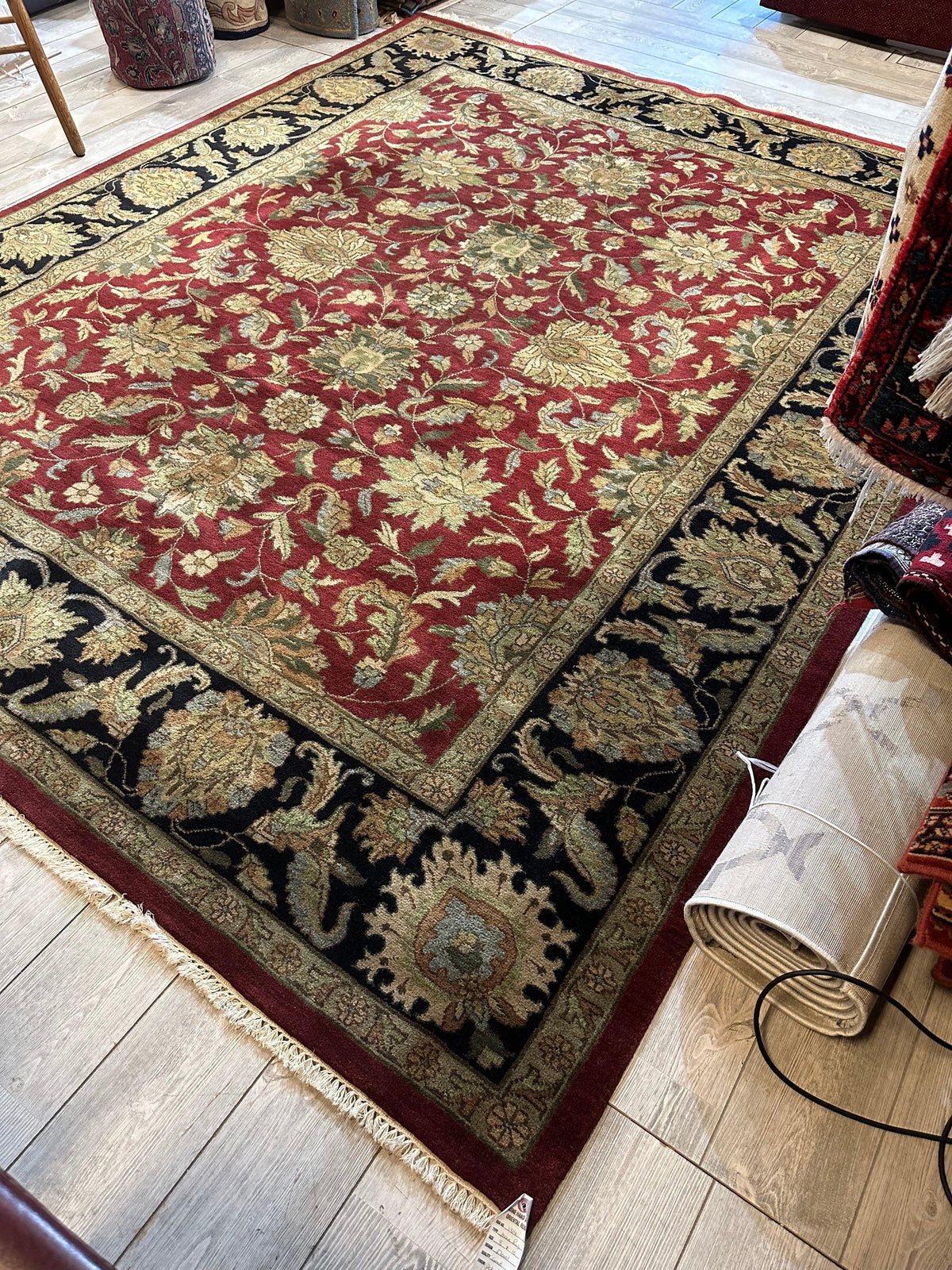 Indian Agra Rug 8'1" x 10', Hand-Knotted Wool, Brown, Cream & Red, view 4