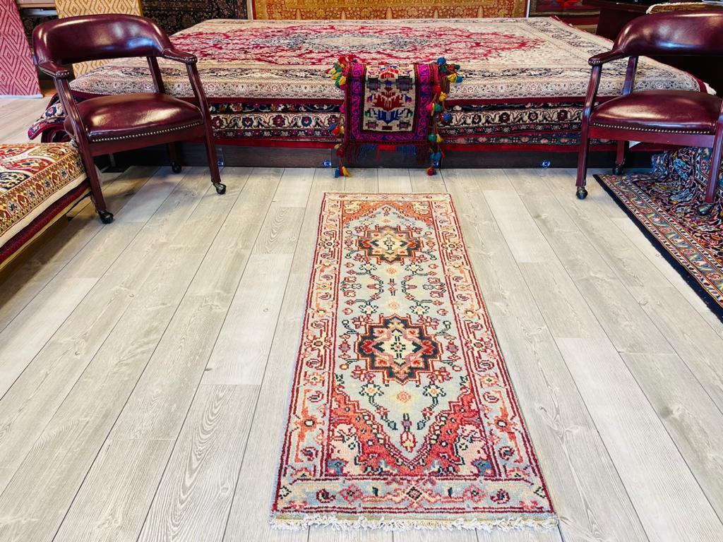 Caucasian Kazak Runner 2x6, Light Blue, Red & Ivory, Hand-Knotted Wool, view 3