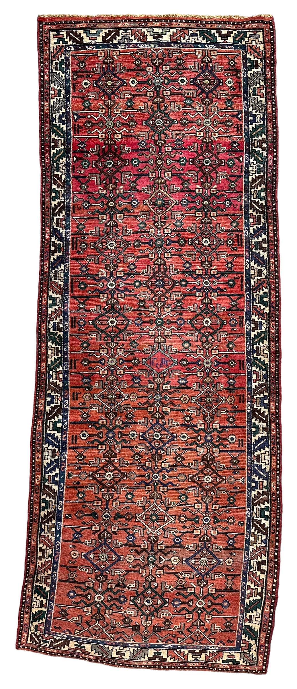 Vintage Persian Hamadan Runner 3'6" x 9'10", Hand-Knotted Wool, 1950s