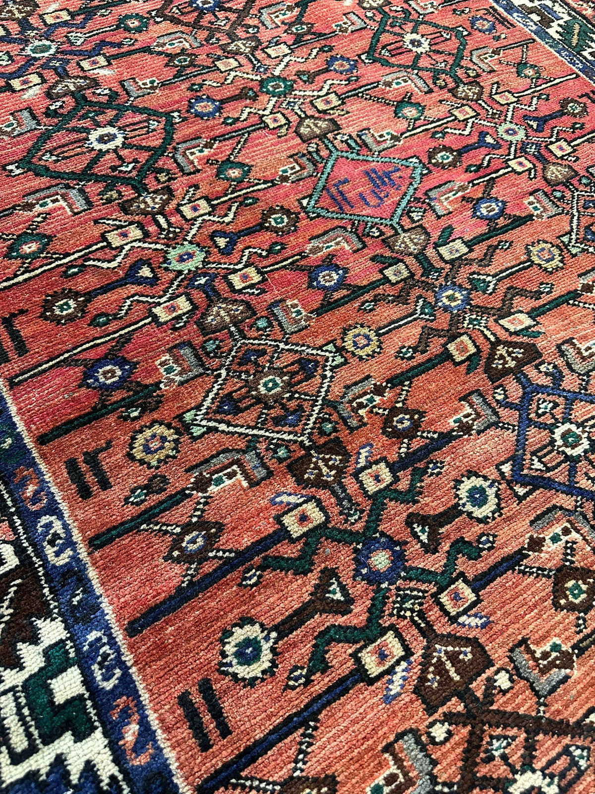 Vintage Persian Hamadan Runner 3'6" x 9'10", Hand-Knotted Wool, 1950s, view 2