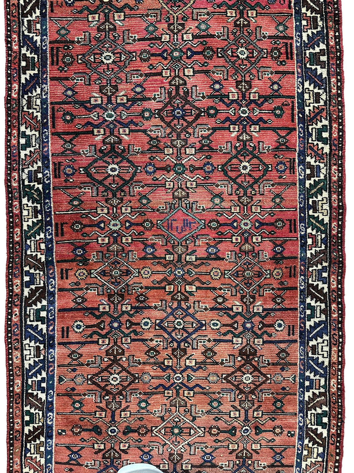 Vintage Persian Hamadan Runner 3'6" x 9'10", Hand-Knotted Wool, 1950s, view 5