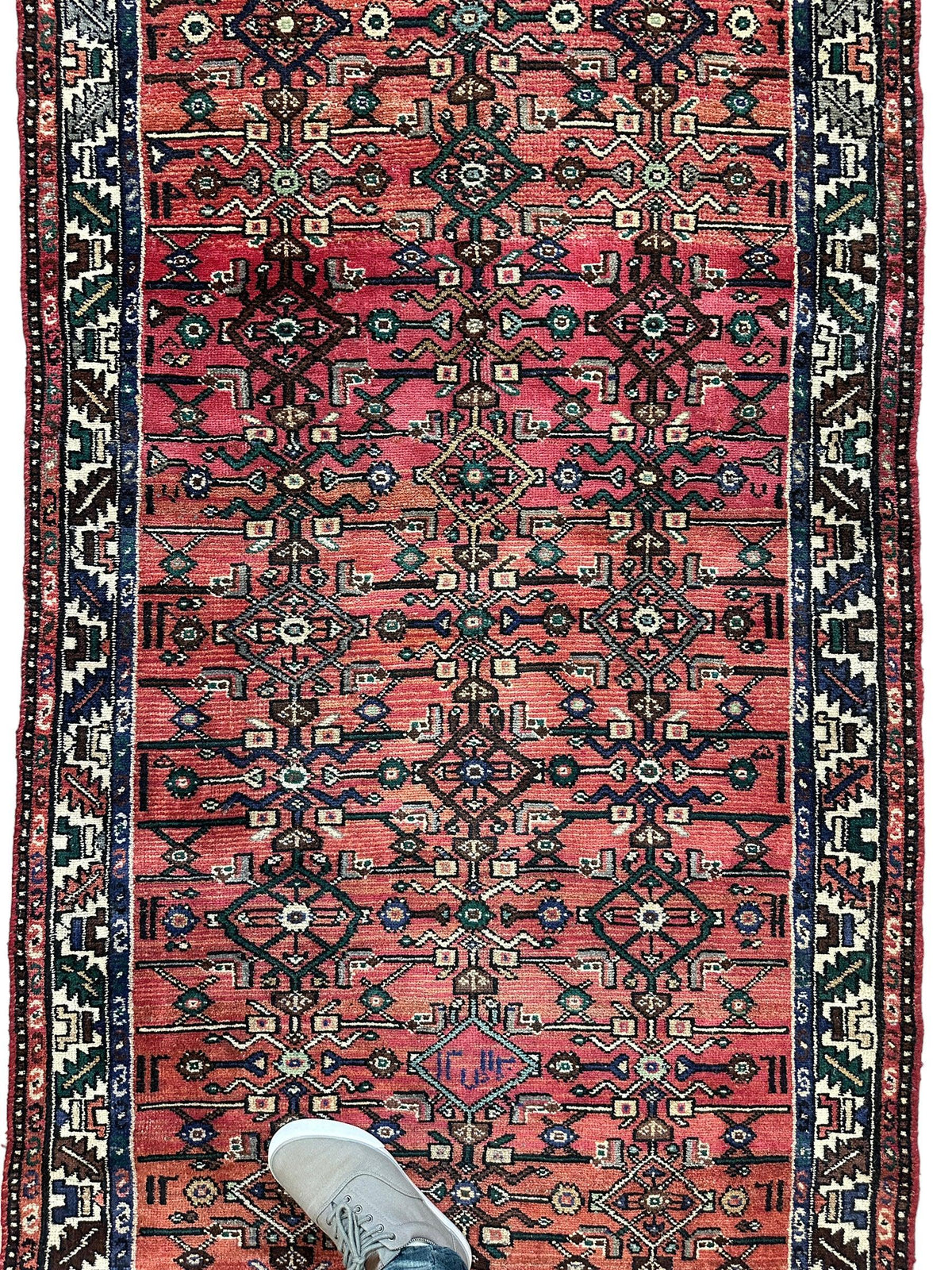 Vintage Persian Hamadan Runner 3'6" x 9'10", Hand-Knotted Wool, 1950s, view 6