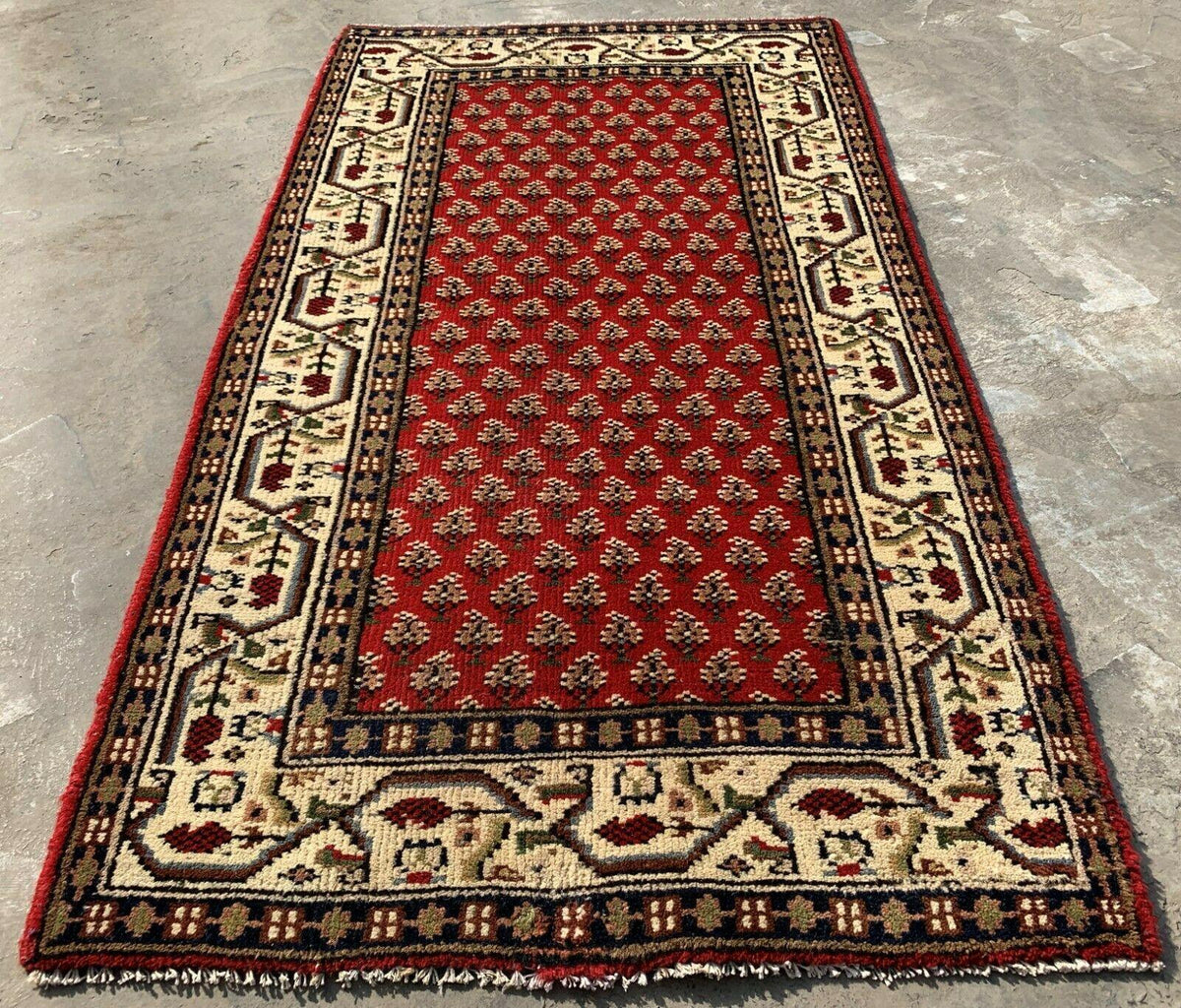 Vintage Persian Badam Gul Rug 2'4" x 4'7", Hand-Knotted Wool, 1970s