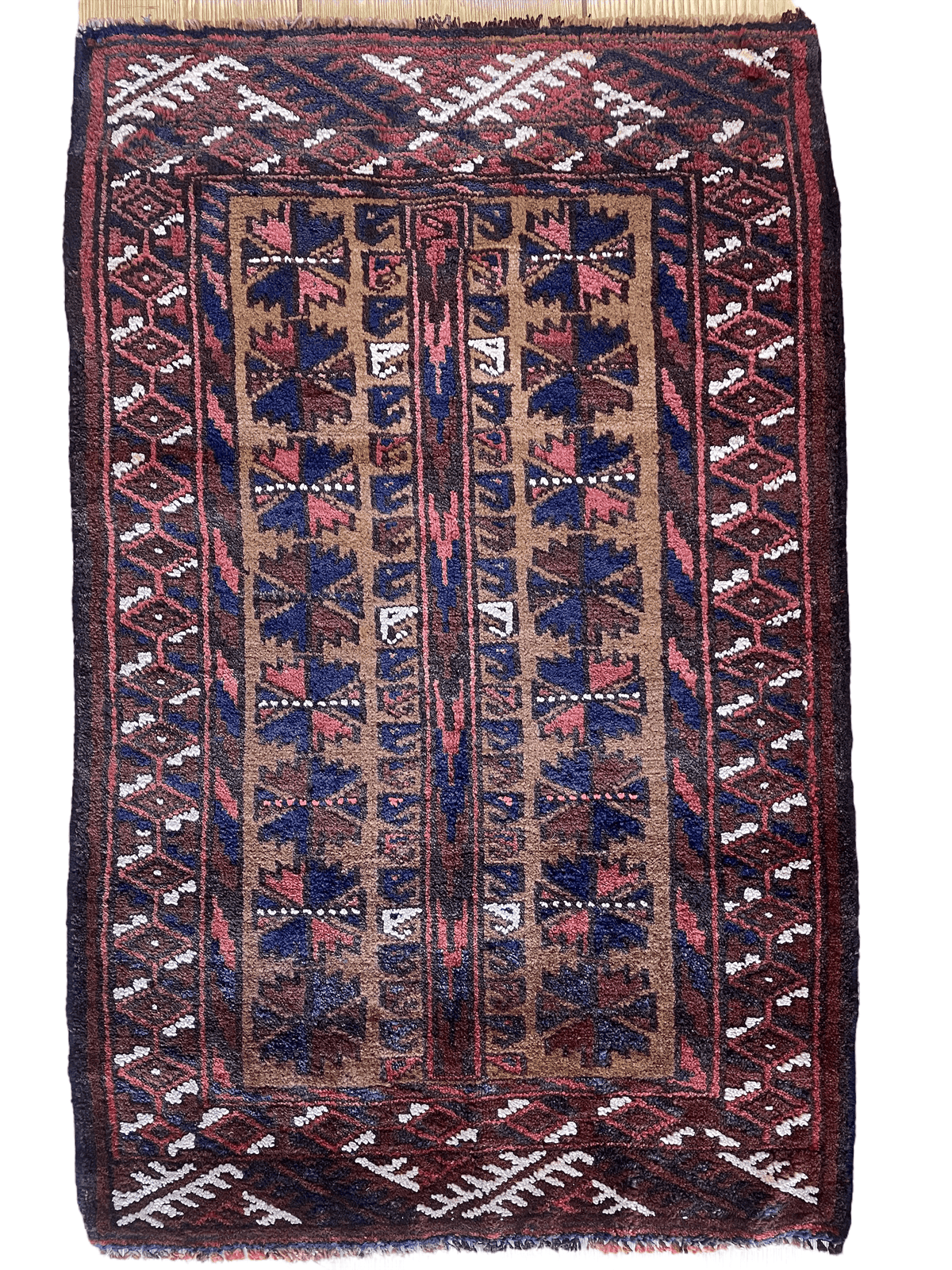 Vintage Afghan Baluch Rug 20" x 30", Hand-Knotted Wool, Brown & Navy, view 3
