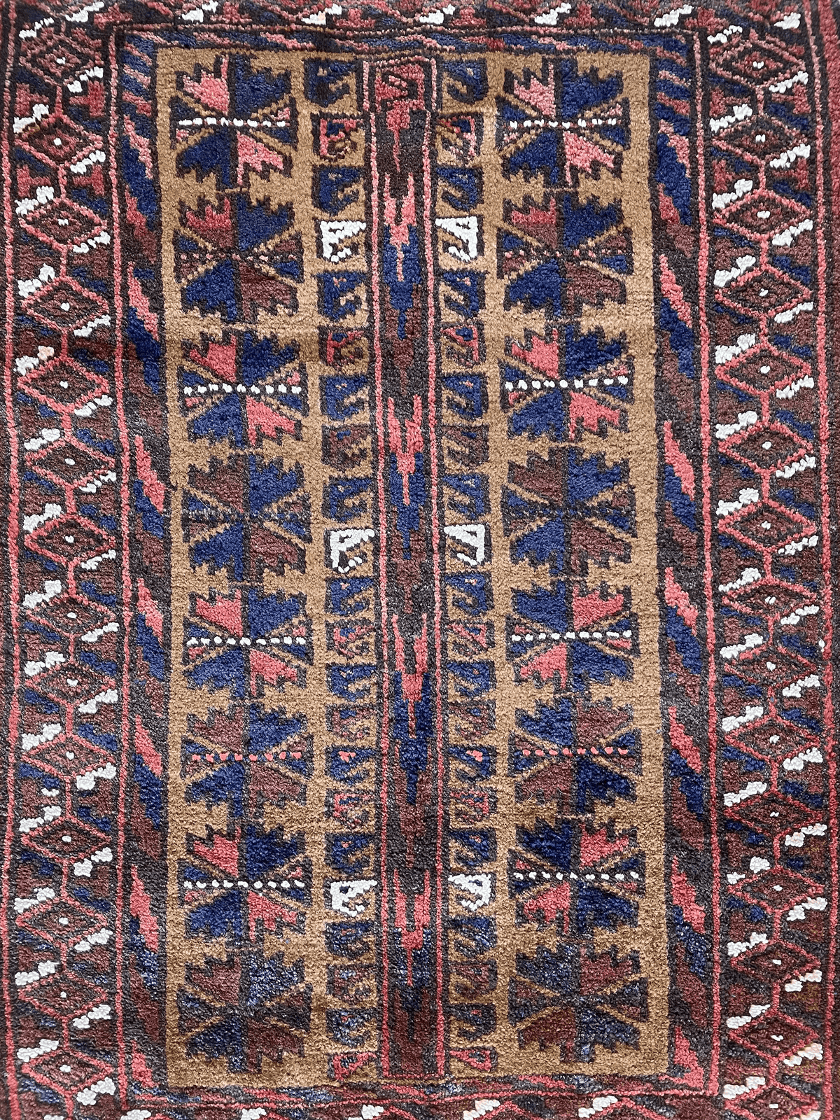 Vintage Afghan Baluch Rug 20" x 30", Hand-Knotted Wool, Brown & Navy, view 4
