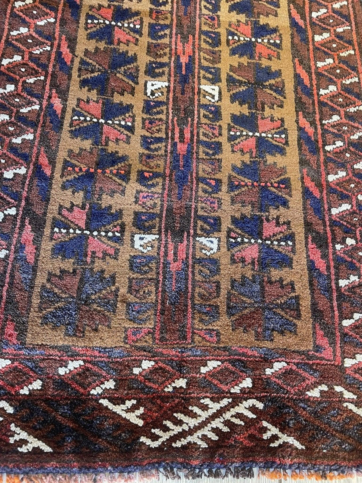 Vintage Afghan Baluch Rug 20" x 30", Hand-Knotted Wool, Brown & Navy, view 5