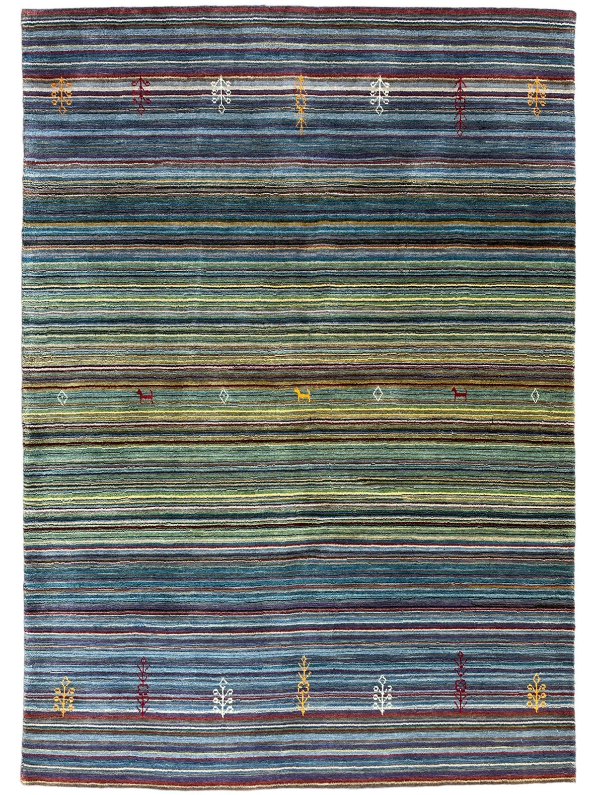 Indian Gabbeh Rug 4'10" x 6'10", Hand-Loomed Wool & Bamboo Silk, Blue