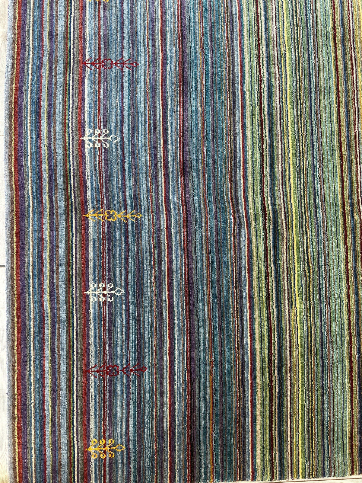 Indian Gabbeh Rug 4'10" x 6'10", Hand-Loomed Wool & Bamboo Silk, Blue, view 10