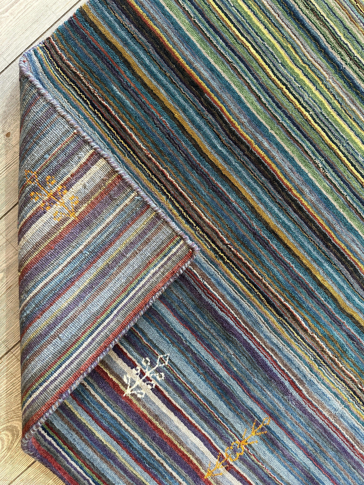 Indian Gabbeh Rug 4'10" x 6'10", Hand-Loomed Wool & Bamboo Silk, Blue, view 12