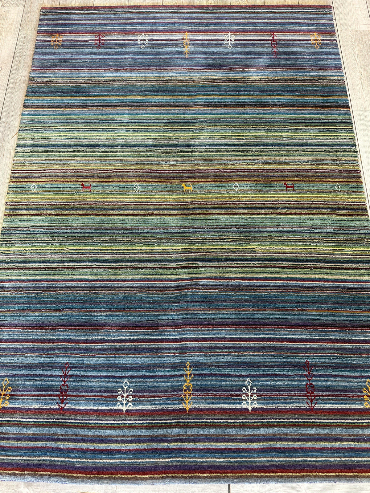 Indian Gabbeh Rug 4'10" x 6'10", Hand-Loomed Wool & Bamboo Silk, Blue, view 3