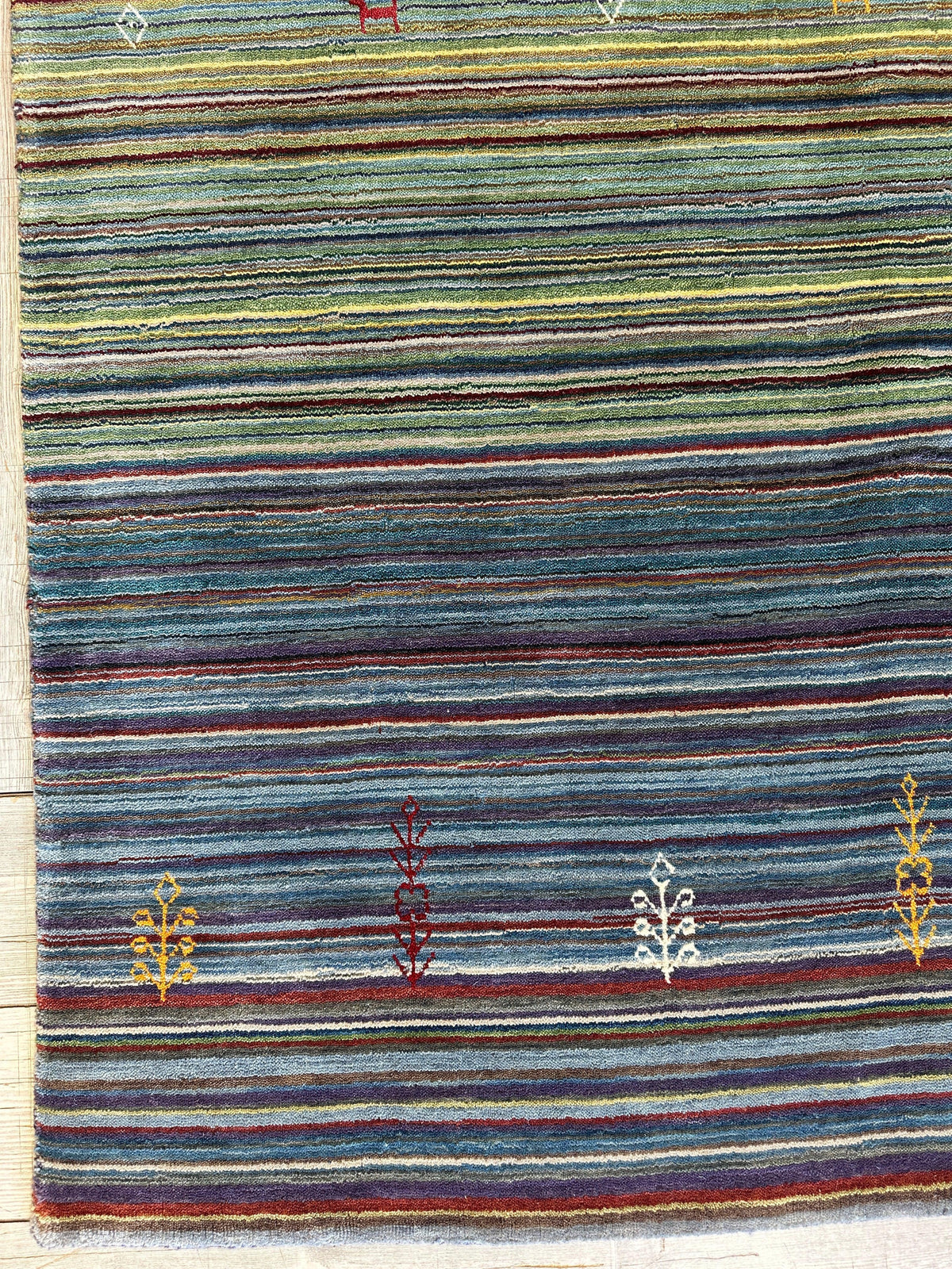 Indian Gabbeh Rug 4'10" x 6'10", Hand-Loomed Wool & Bamboo Silk, Blue, view 4