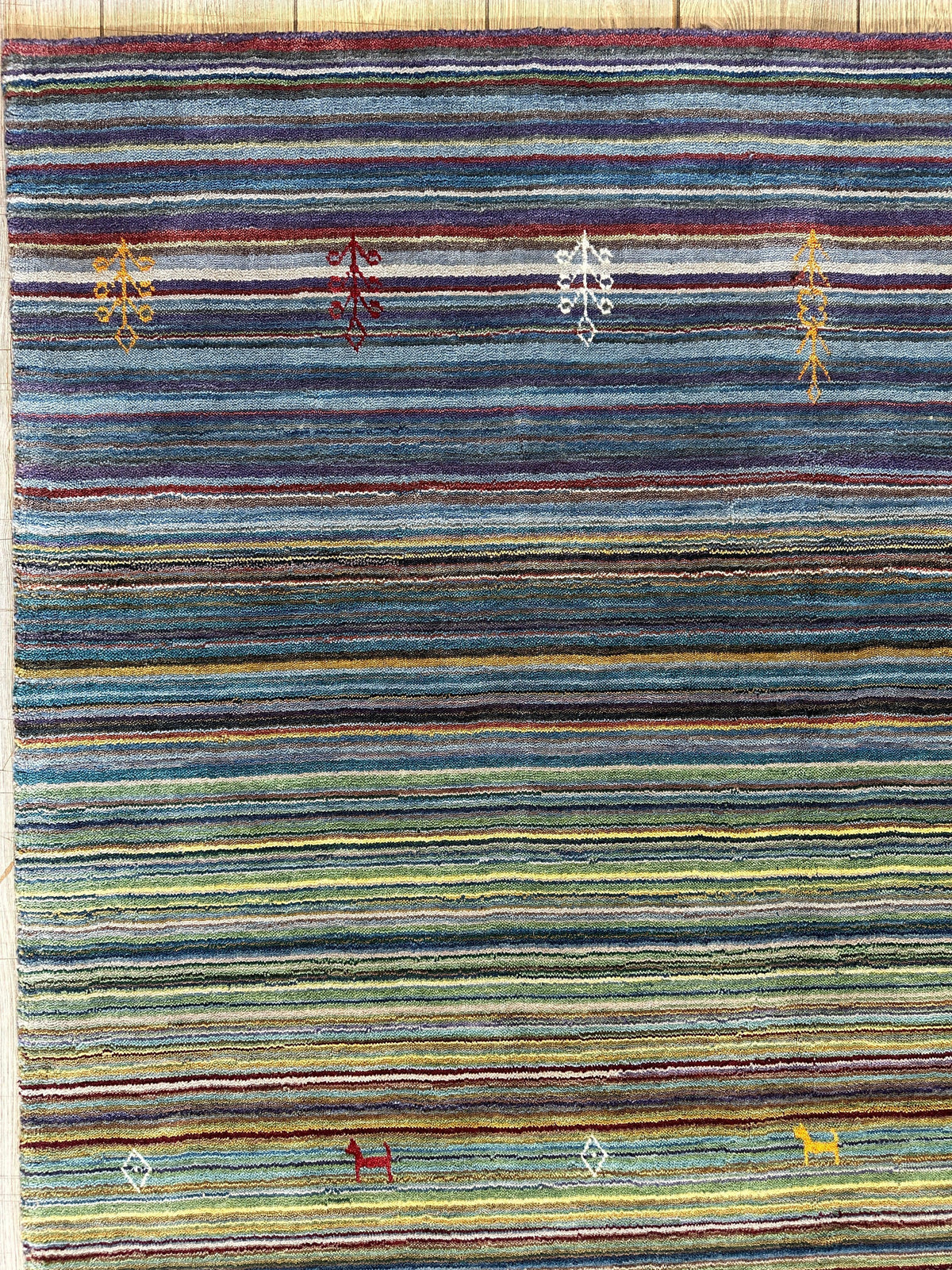 Indian Gabbeh Rug 4'10" x 6'10", Hand-Loomed Wool & Bamboo Silk, Blue, view 6