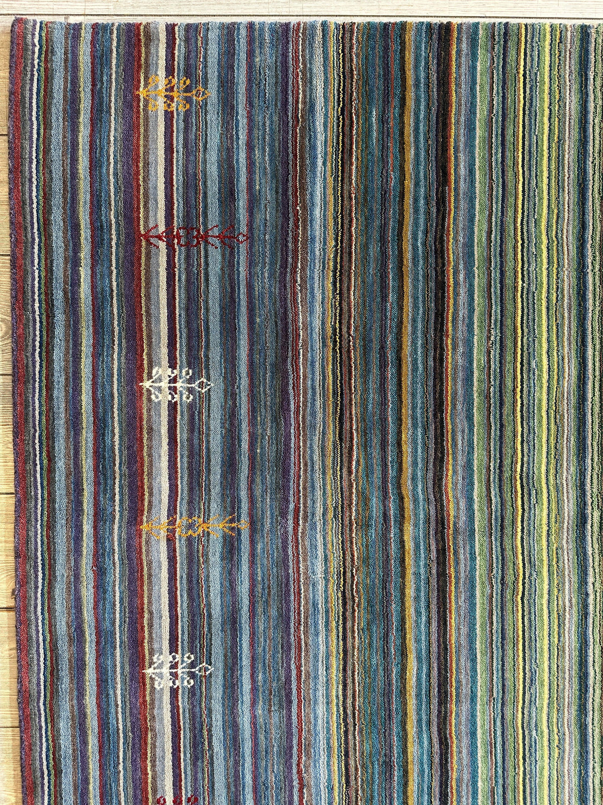 Indian Gabbeh Rug 4'10" x 6'10", Hand-Loomed Wool & Bamboo Silk, Blue, view 7