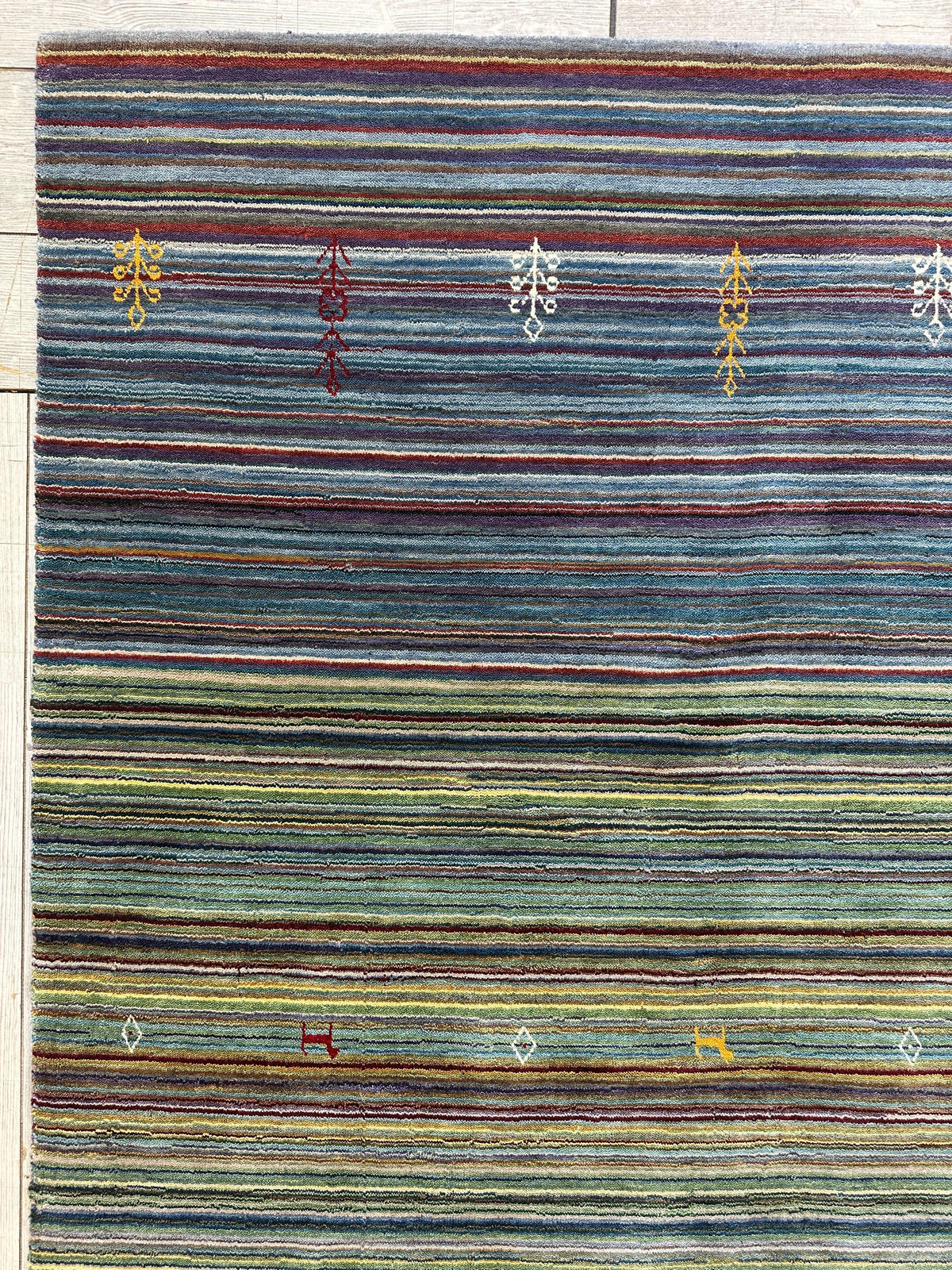 Indian Gabbeh Rug 4'10" x 6'10", Hand-Loomed Wool & Bamboo Silk, Blue, view 9