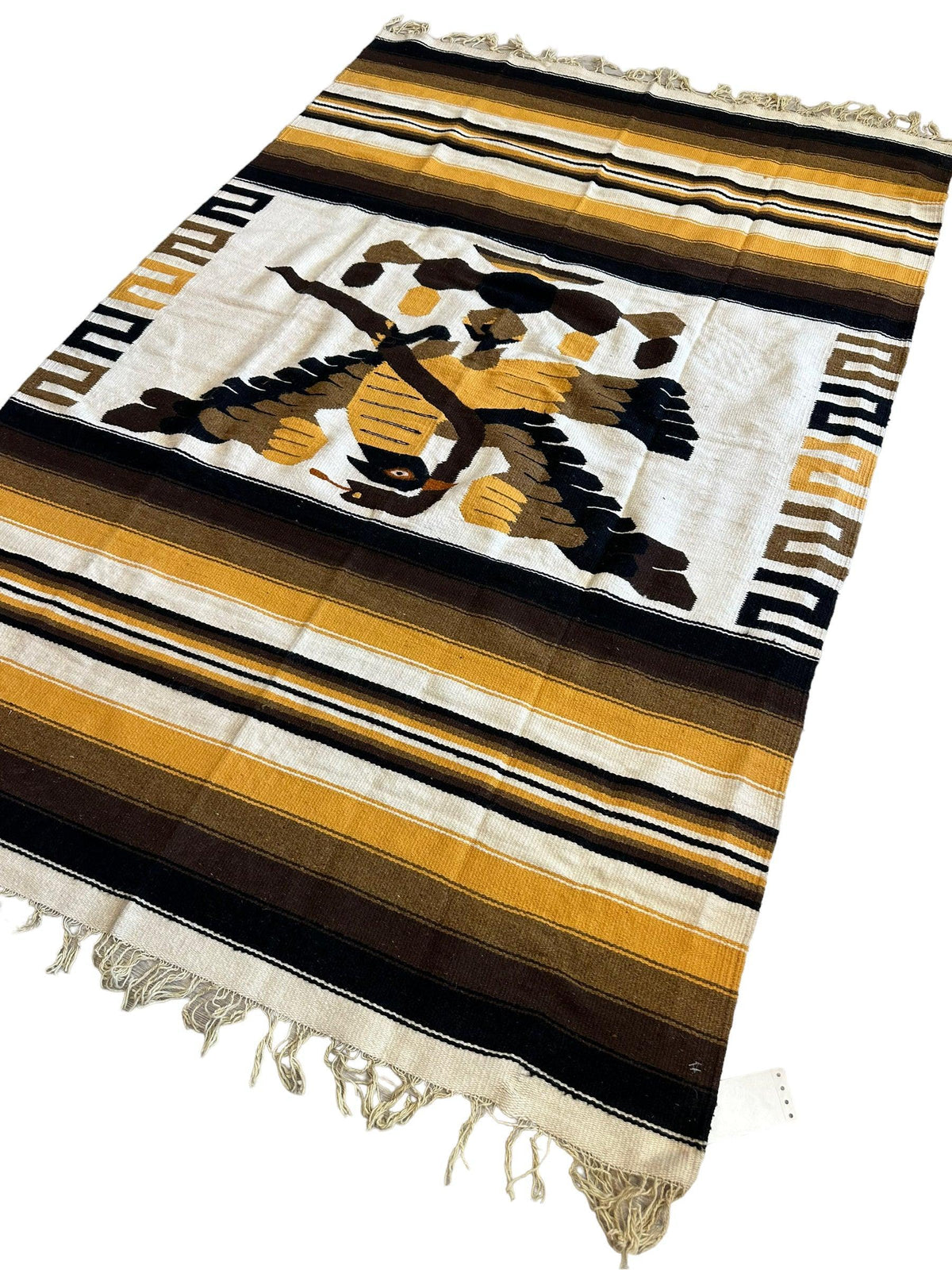 Vintage Zapotec Rug 4'4" x 6'6", Hand-Woven Wool, 1990s, view 4
