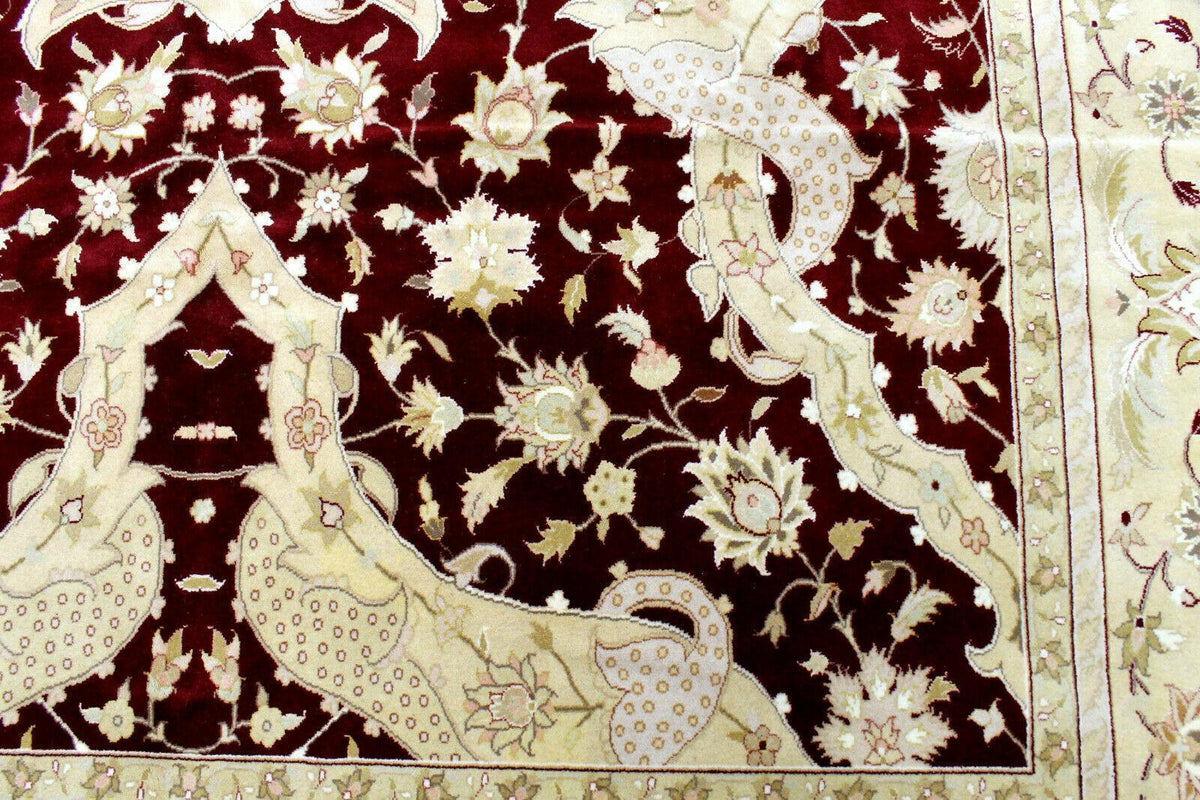 Pakistani Chobi Rug 9x12, Burgundy, Beige & Ivory, Hand-Knotted Wool, view 11