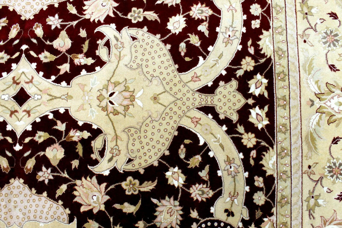 Pakistani Chobi Rug 9x12, Burgundy, Beige & Ivory, Hand-Knotted Wool, view 12
