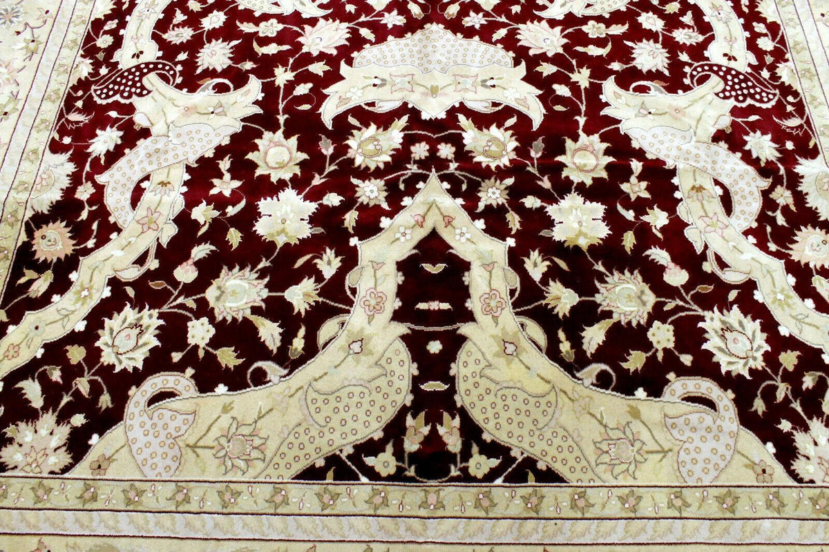 Pakistani Chobi Rug 9x12, Burgundy, Beige & Ivory, Hand-Knotted Wool, view 13